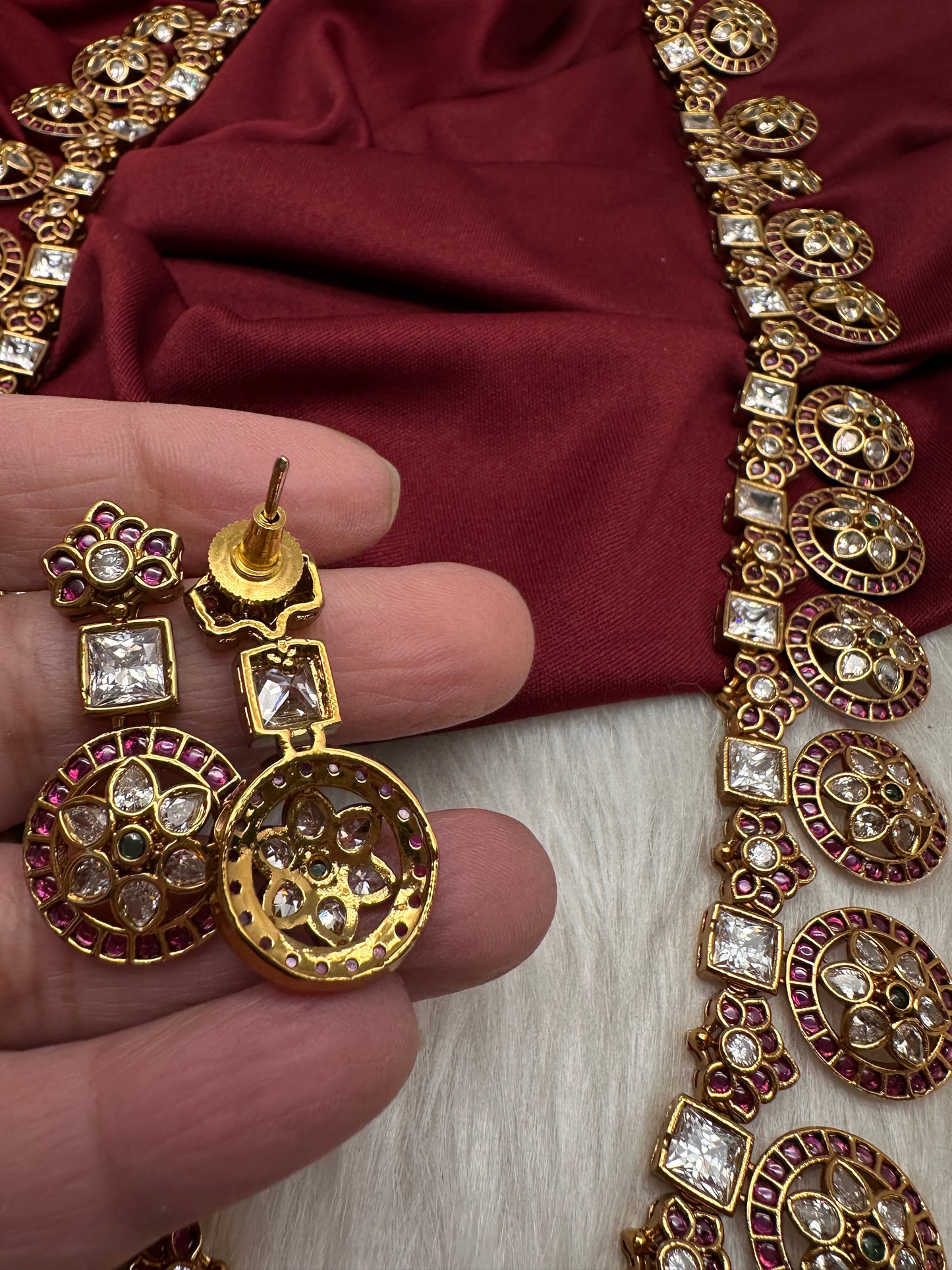 CZ Bottu Mala Long  Floral Kemp Necklace - 