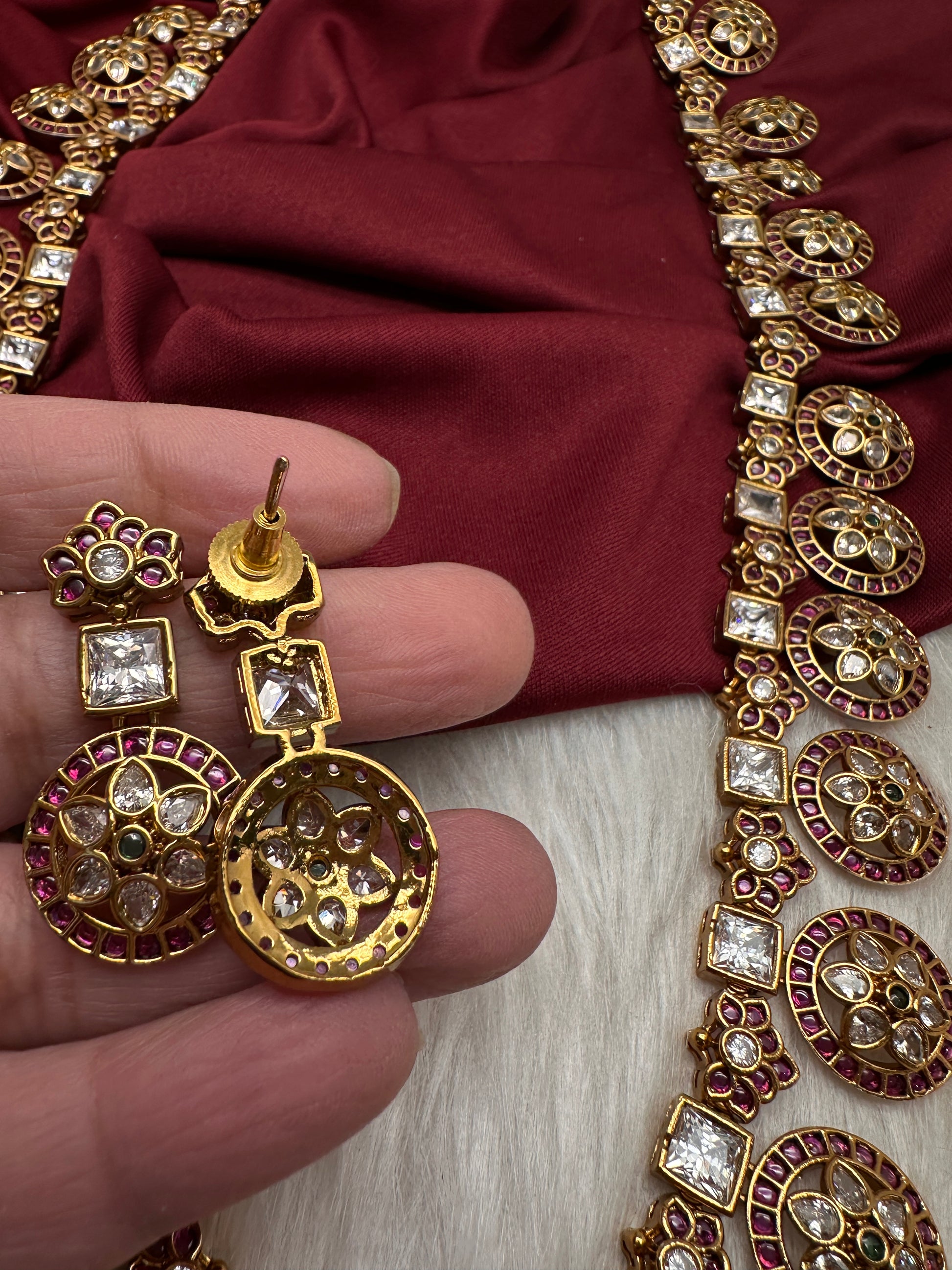 CZ Bottu Mala Long  Floral Kemp Necklace - 