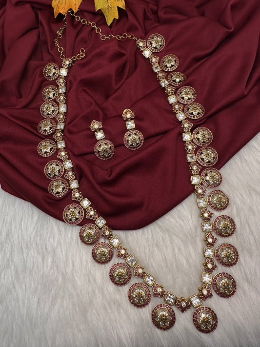 CZ Bottu Mala Long  Floral Kemp Necklace - 