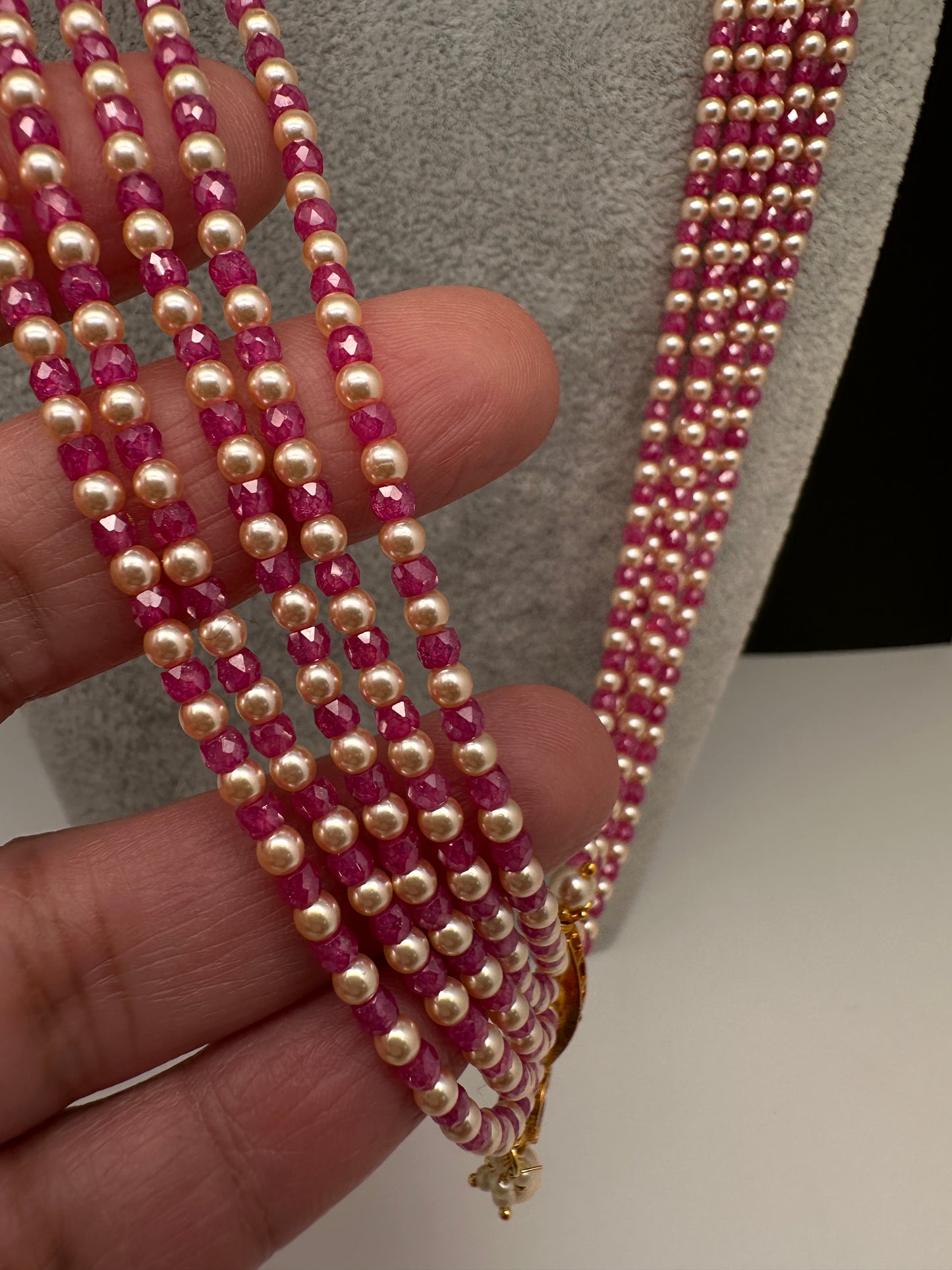 Kemp Pendent CZ Pearls Beads Mala Necklace