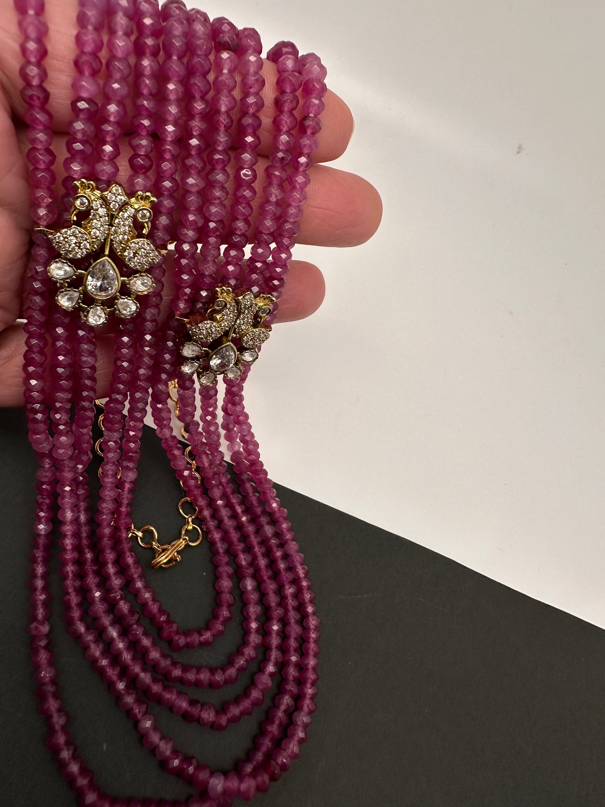 Side Pendent Multi Layer Beads Mala Necklace - Pink