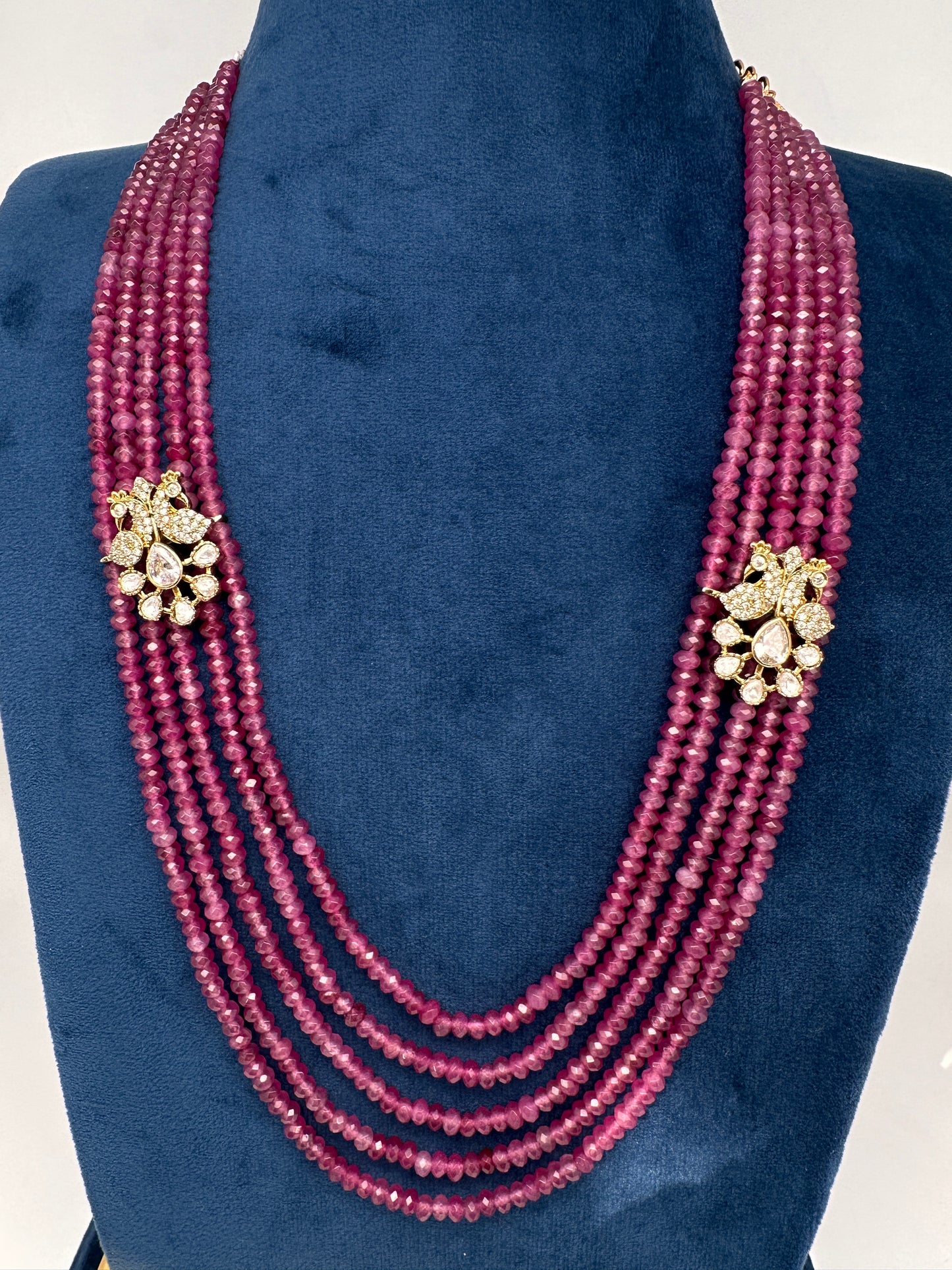 Side Pendent Multi Layer Beads Mala Necklace - Pink