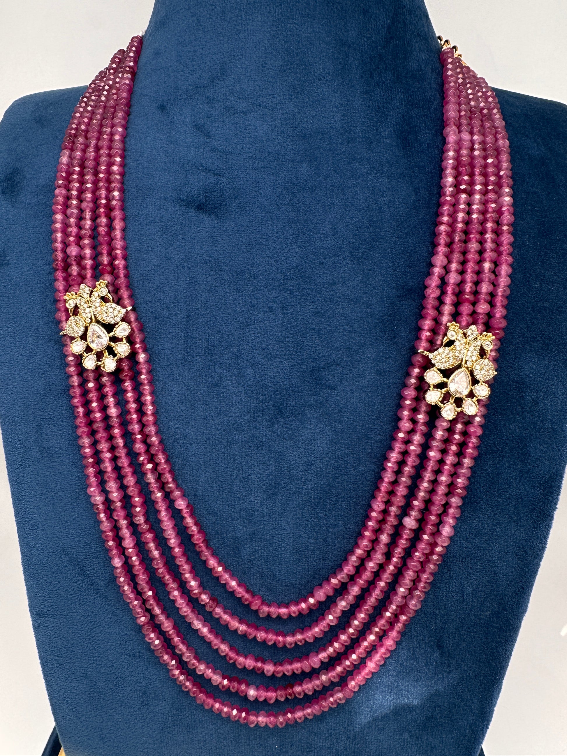 Side Pendent Multi Layer Beads Mala Necklace - Pink