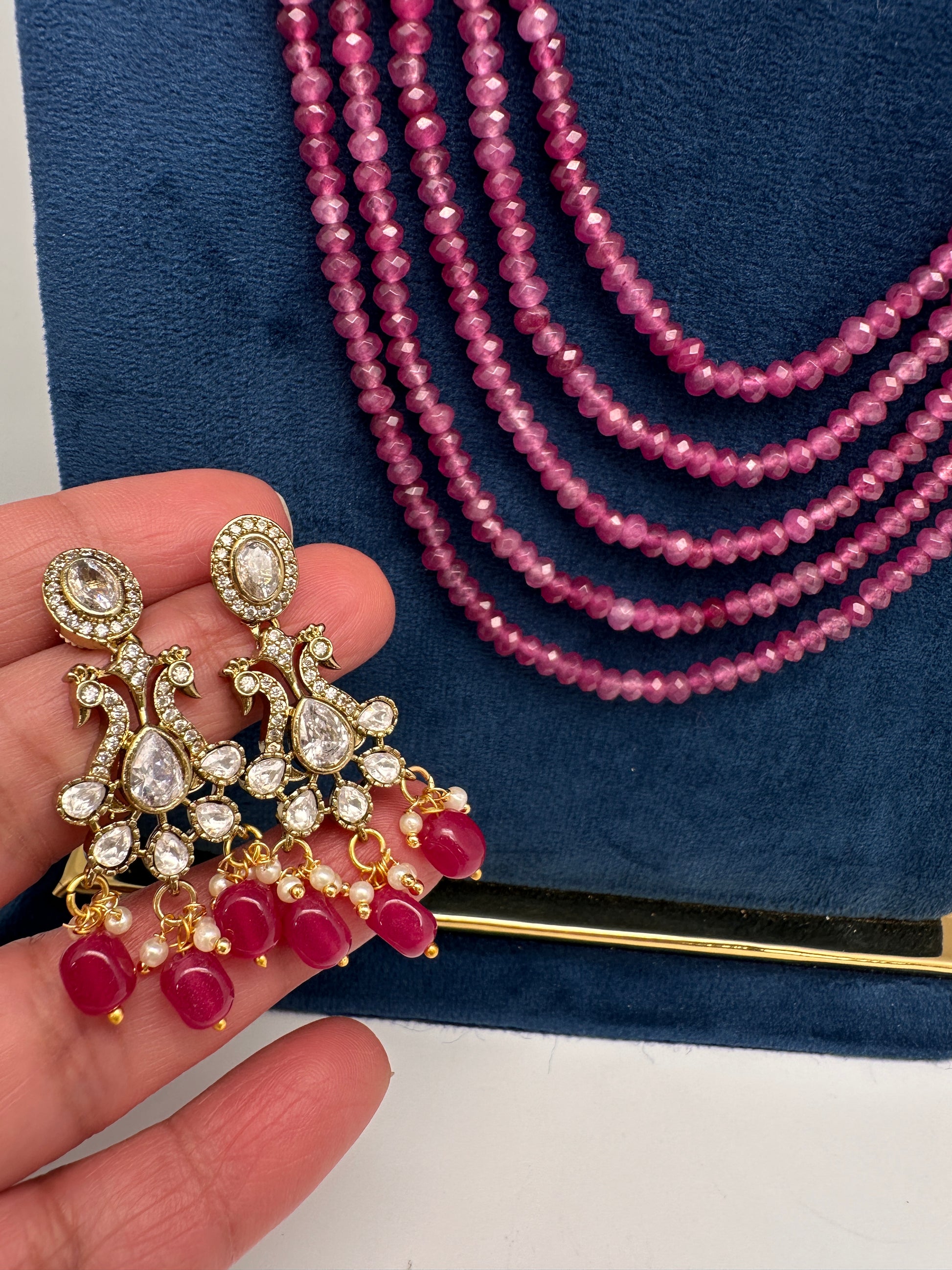 Side Pendent Multi Layer Beads Mala Necklace - Pink