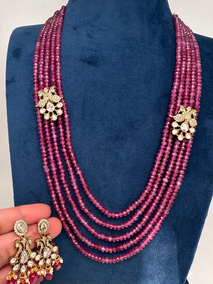 Side Pendent Multi Layer Beads Mala Necklace - Pink