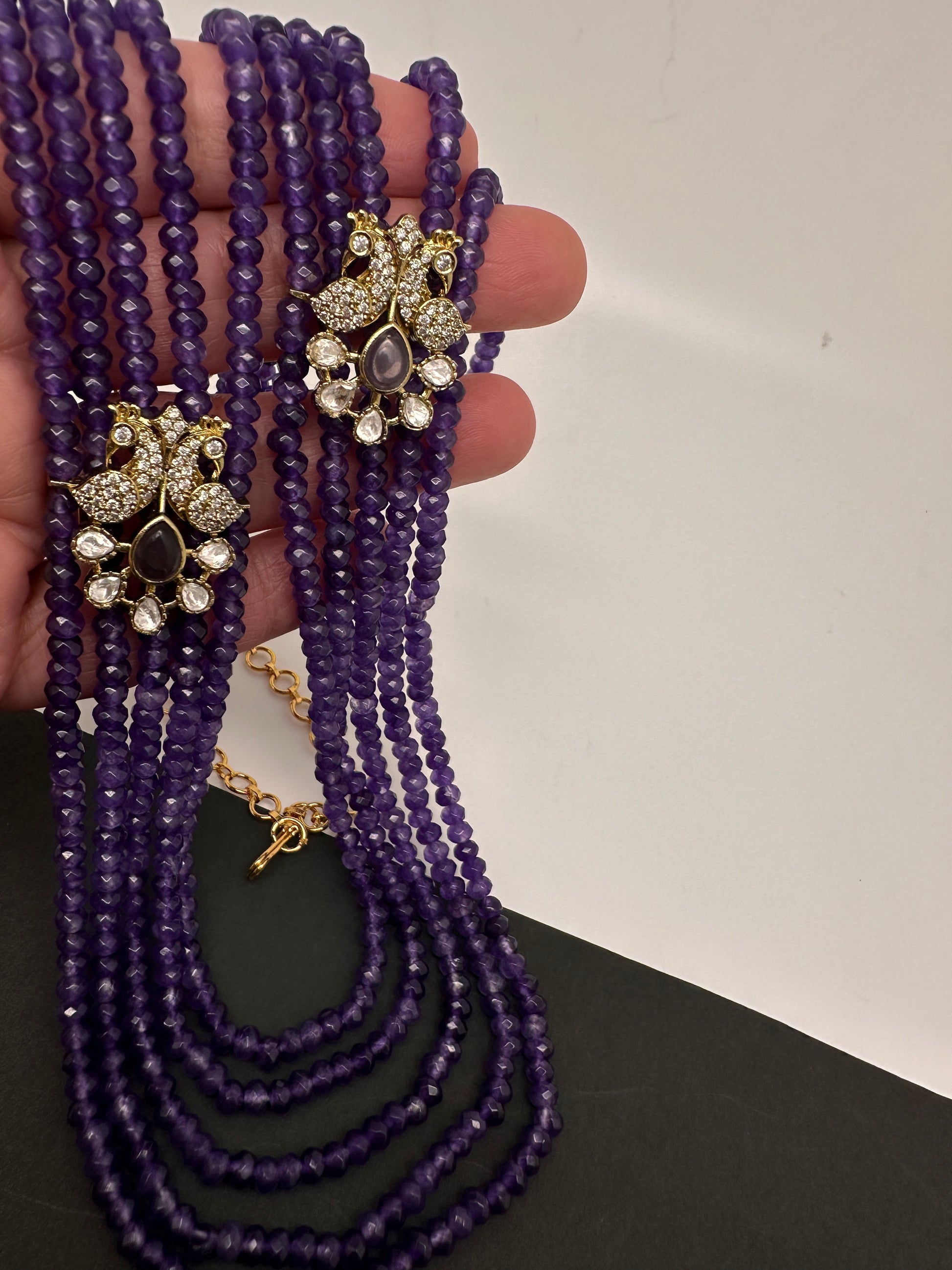 Side Pendent Multi Layer Beads Mala Necklace - Purple