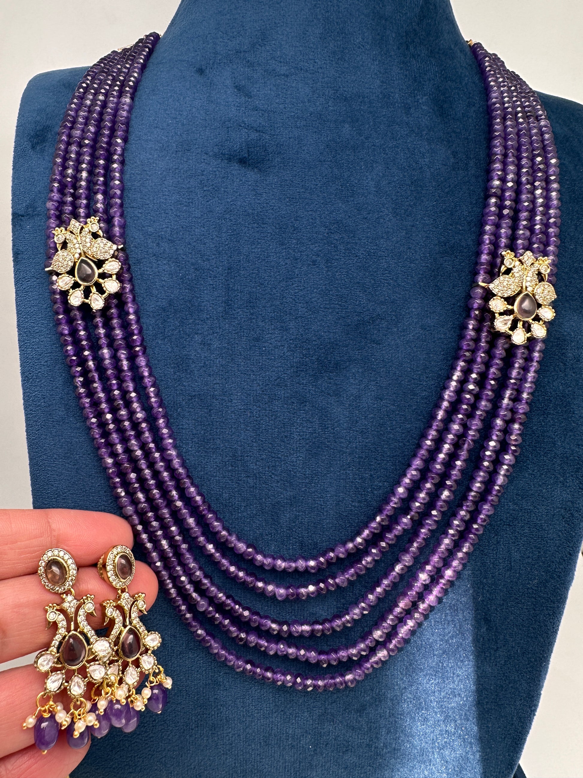 Side Pendent Multi Layer Beads Mala Necklace - Purple