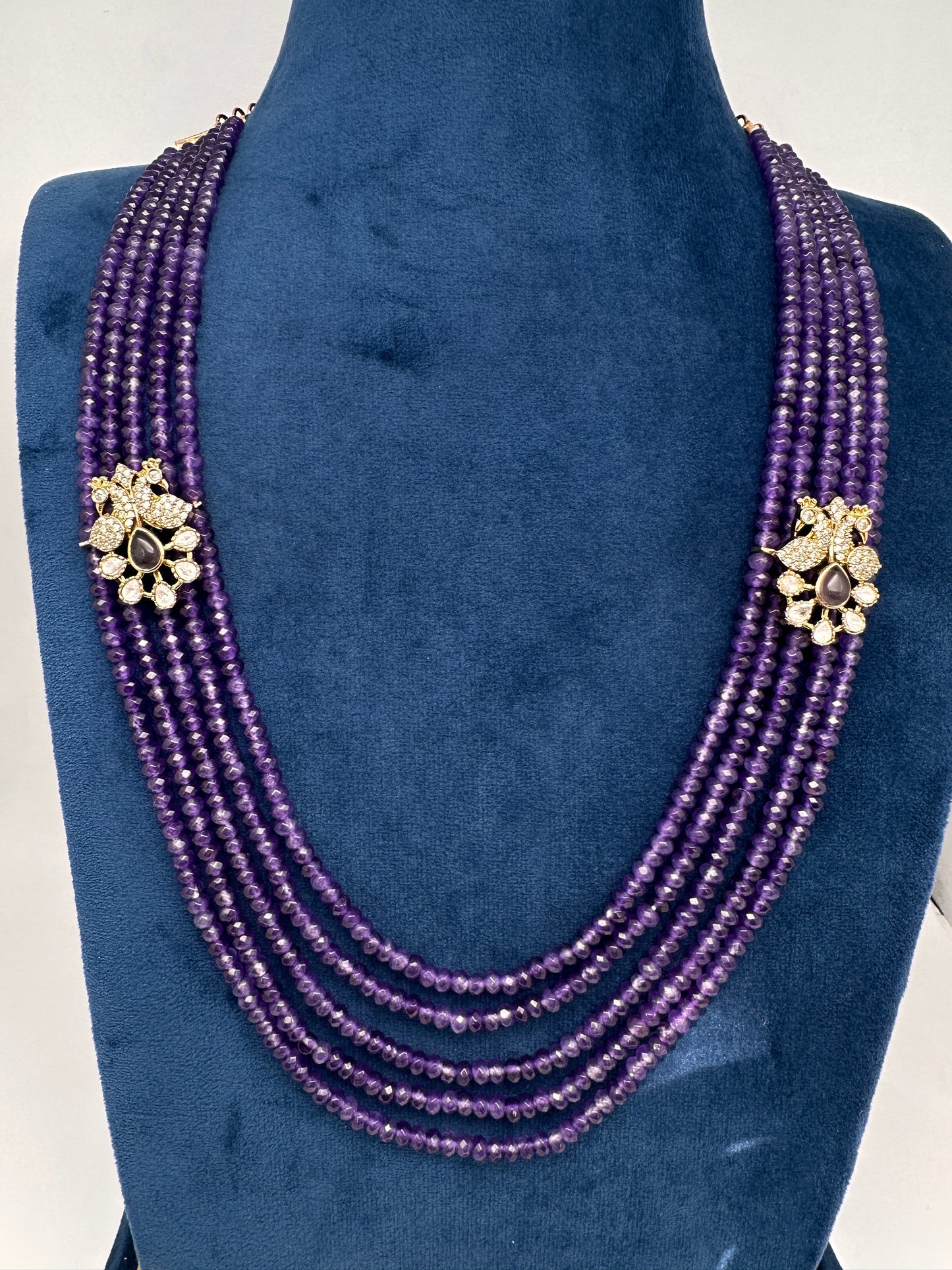 Side Pendent Multi Layer Beads Mala Necklace - Purple