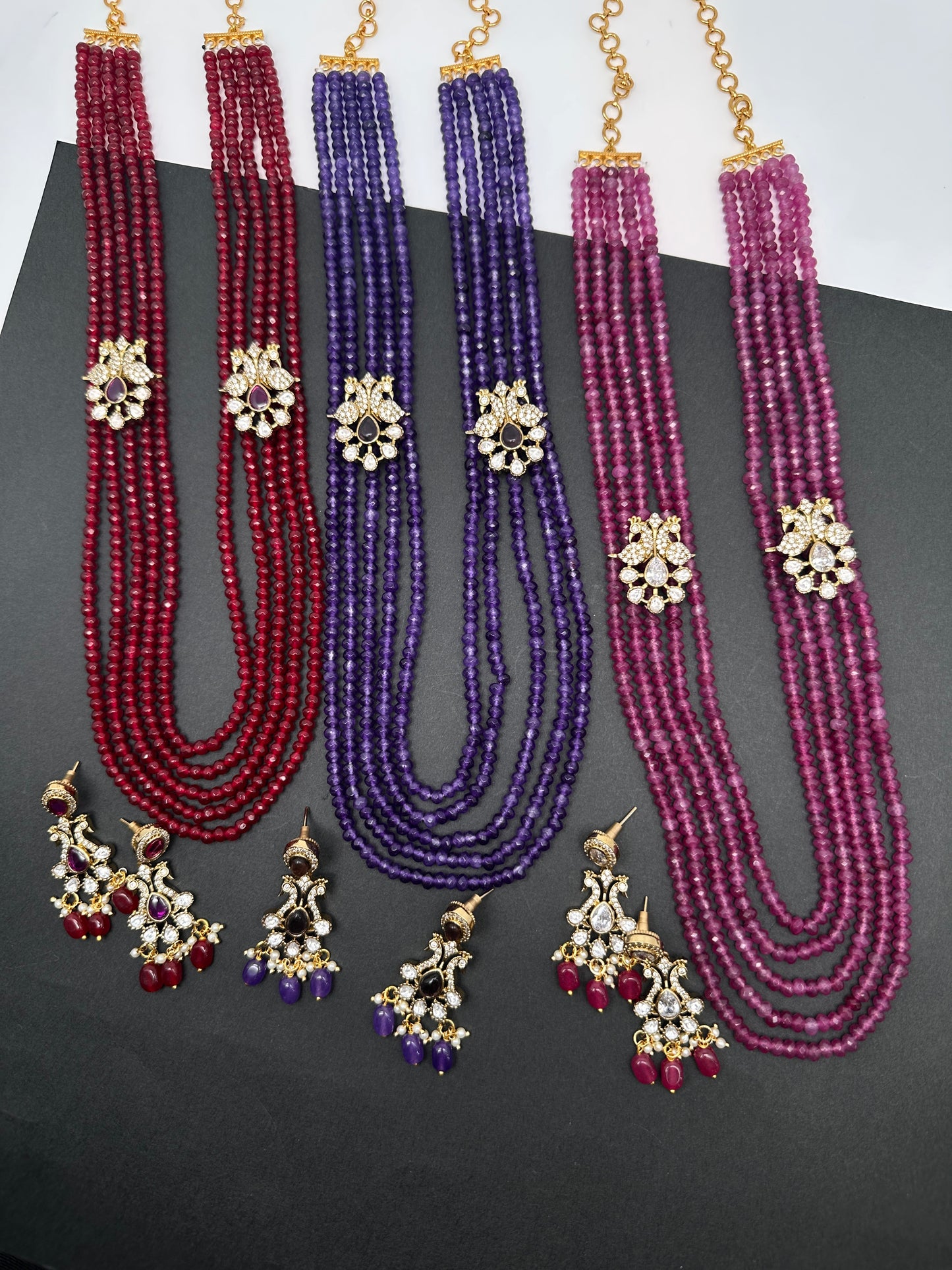 Side Pendent Multi Layer Beads Mala Necklace - Red