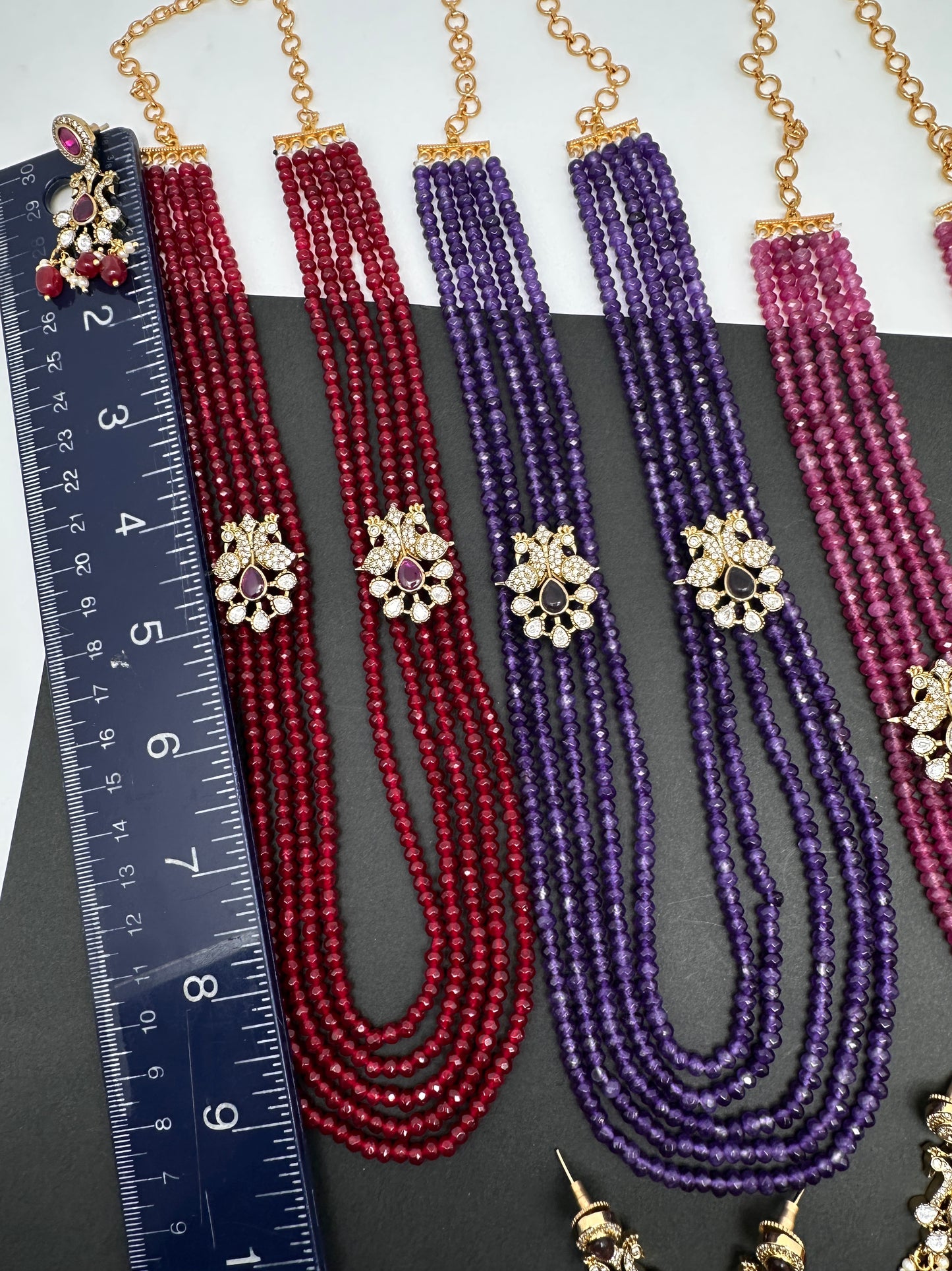 Side Pendent Multi Layer Beads Mala Necklace - Red