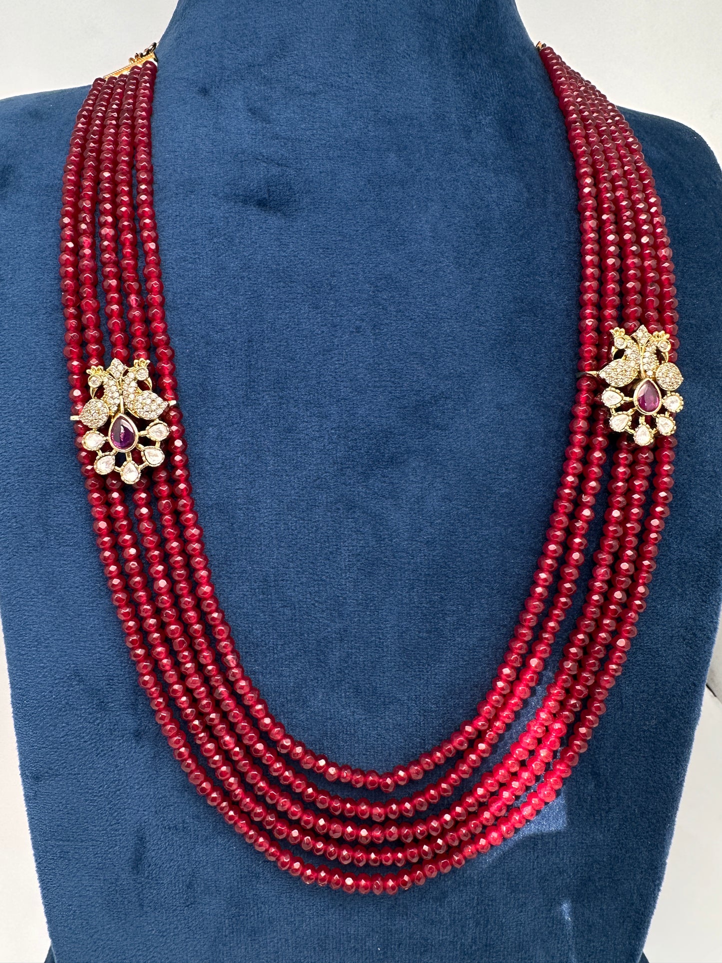 Side Pendent Multi Layer Beads Mala Necklace - Red