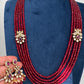 Side Pendent Multi Layer Beads Mala Necklace - Red