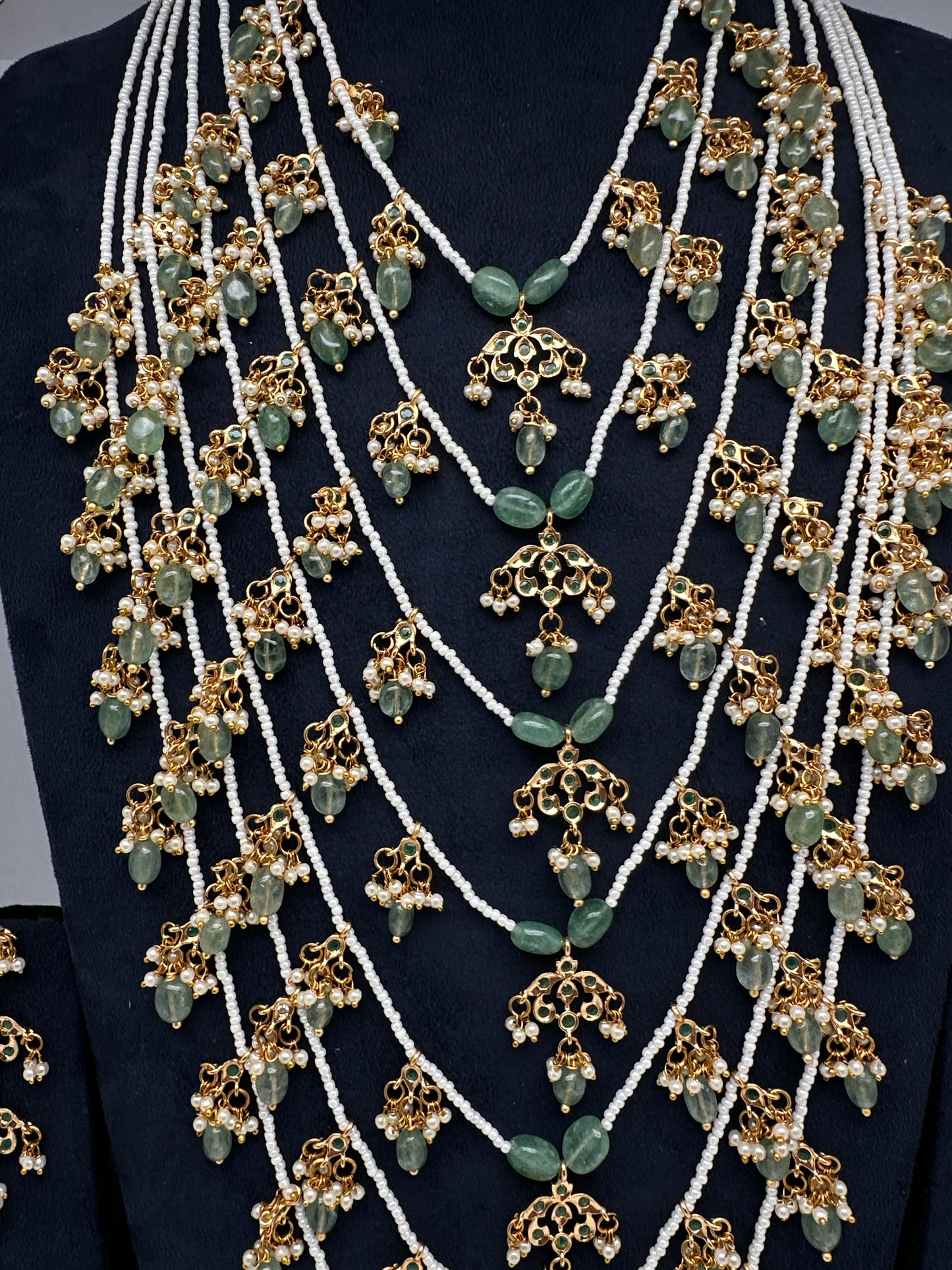 Sath Lada Pearls and Emerald Beads Long Necklace - 