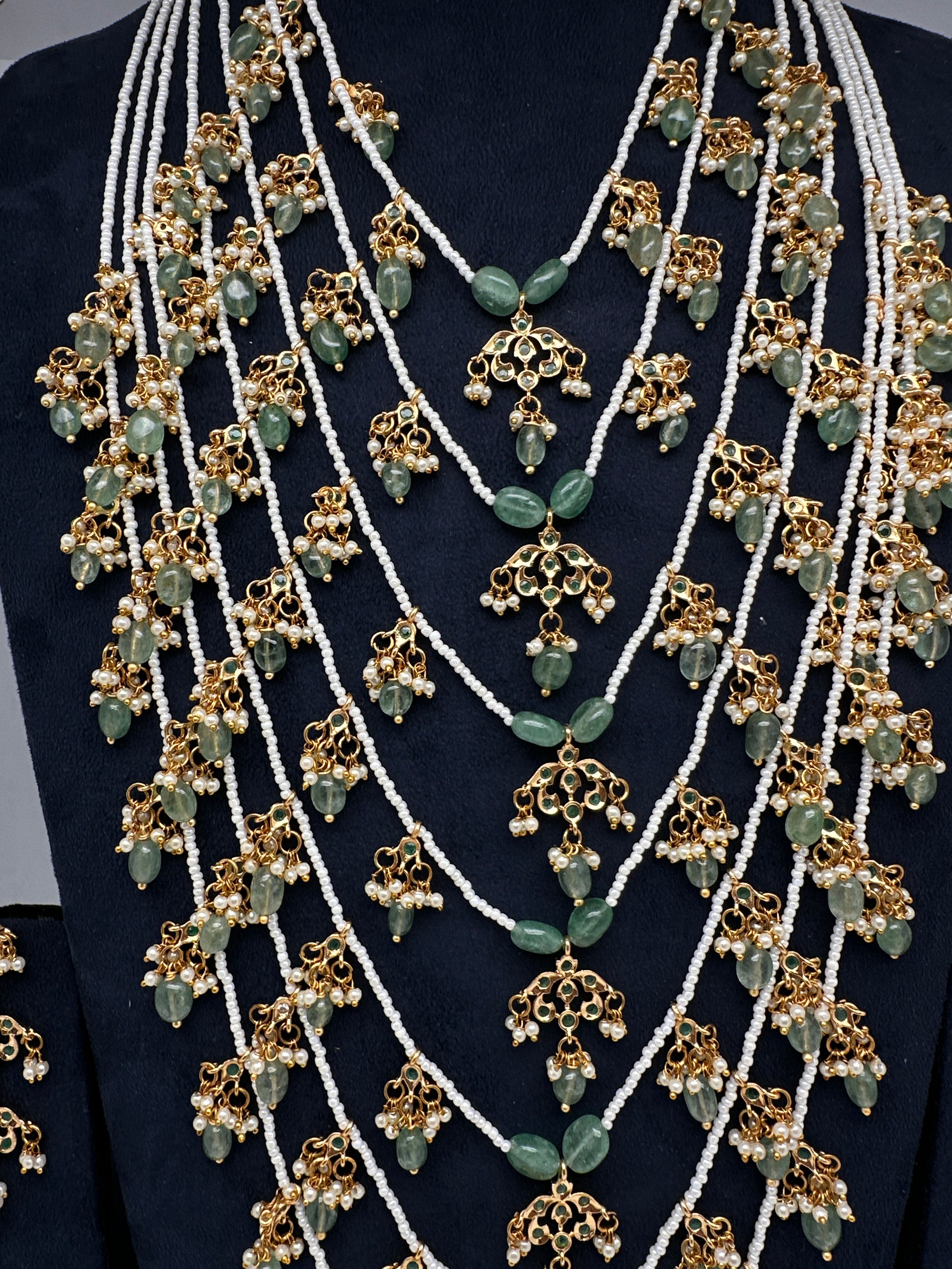 Sath Lada Pearls and Emerald Beads Long Necklace - 