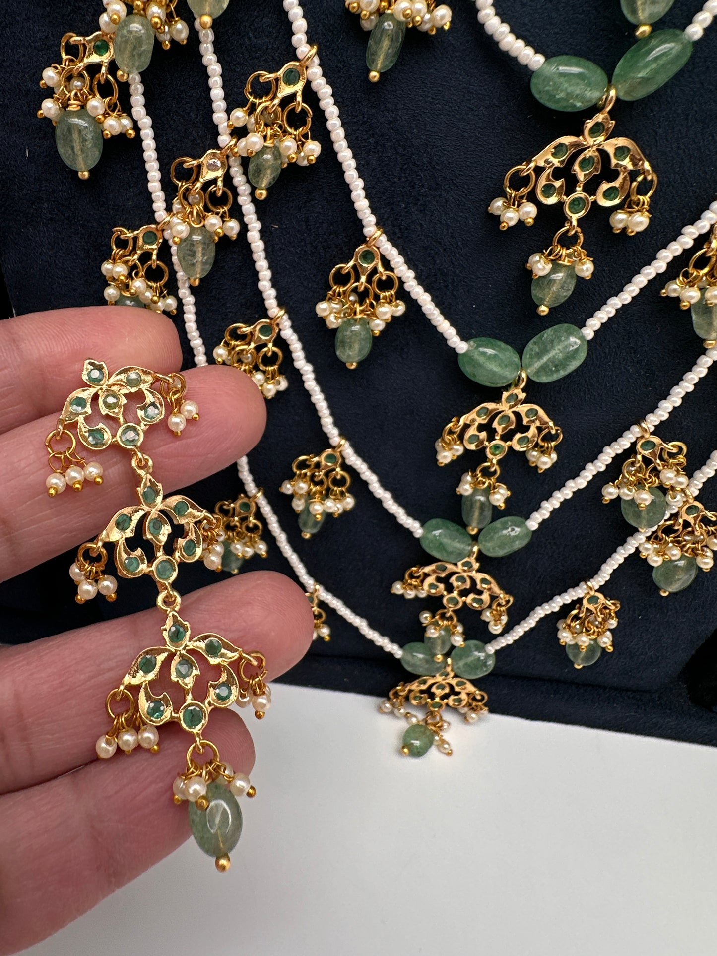 Sath Lada Pearls and Emerald Beads Long Necklace - 