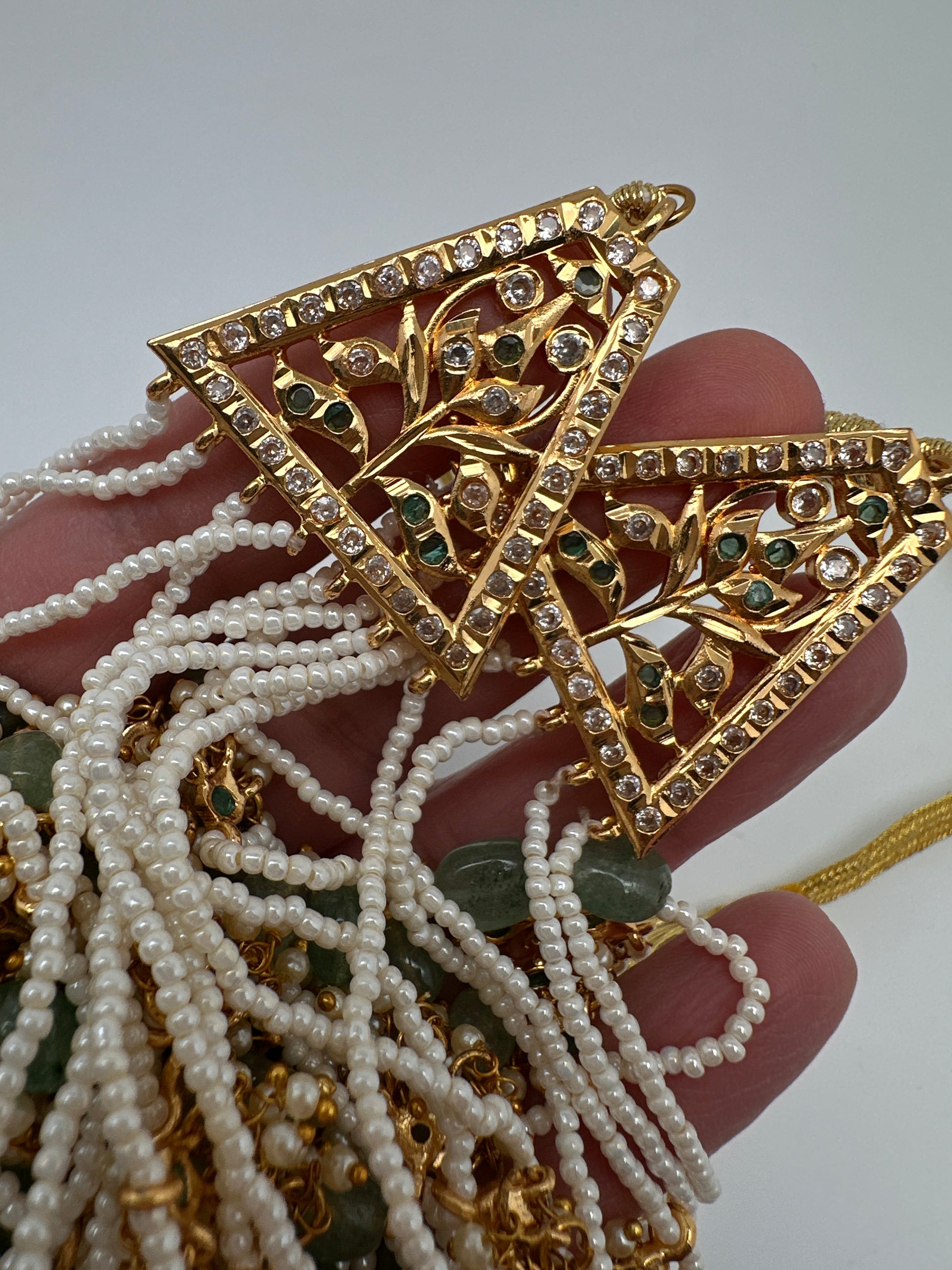 Sath Lada Pearls and Emerald Beads Long Necklace - 
