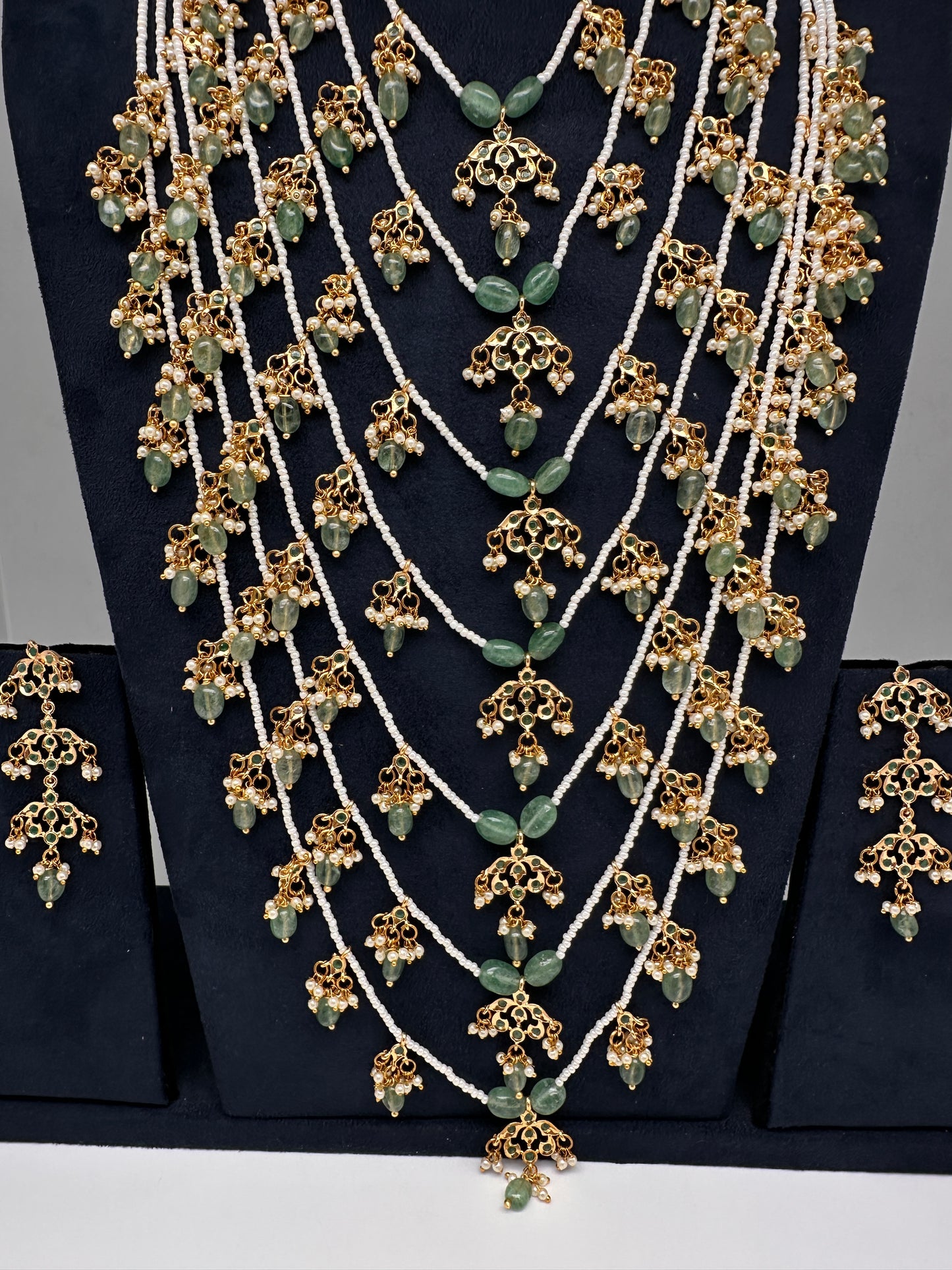 Sath Lada Pearls and Emerald Beads Long Necklace - 