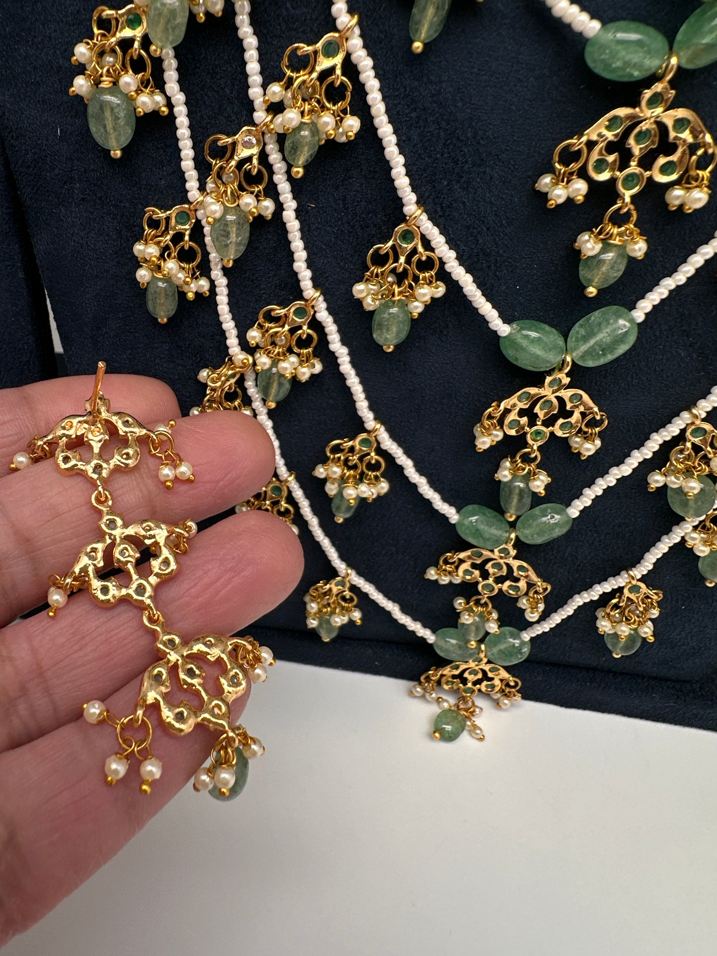 Sath Lada Pearls and Emerald Beads Long Necklace - 