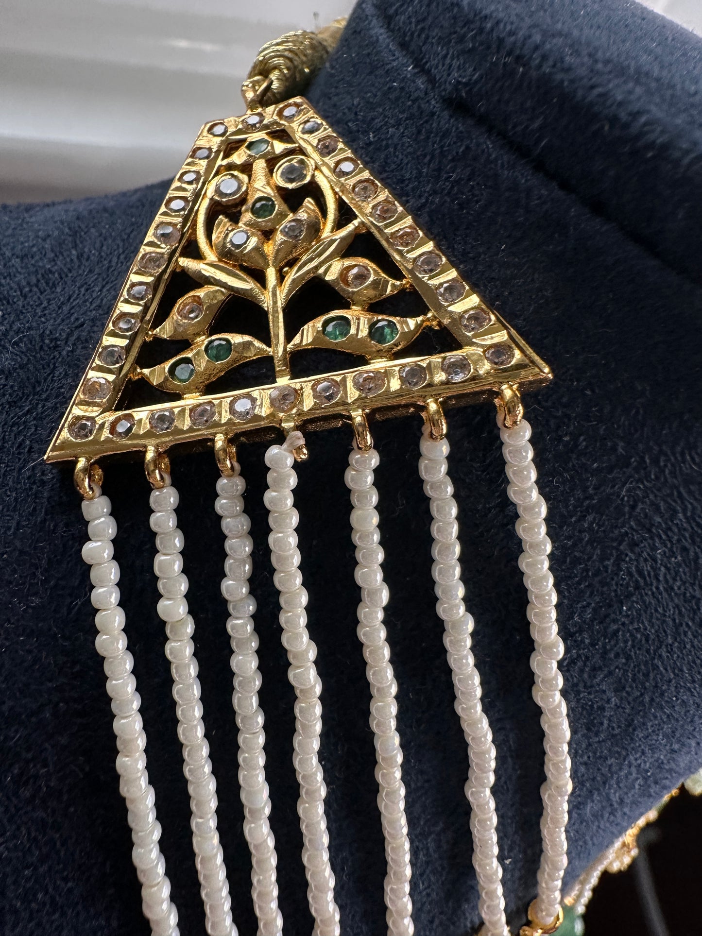 Sath Lada Pearls and Emerald Beads Long Necklace - 