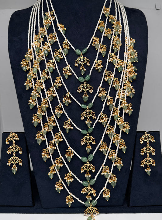 Sath Lada Pearls and Emerald Beads Long Necklace - 