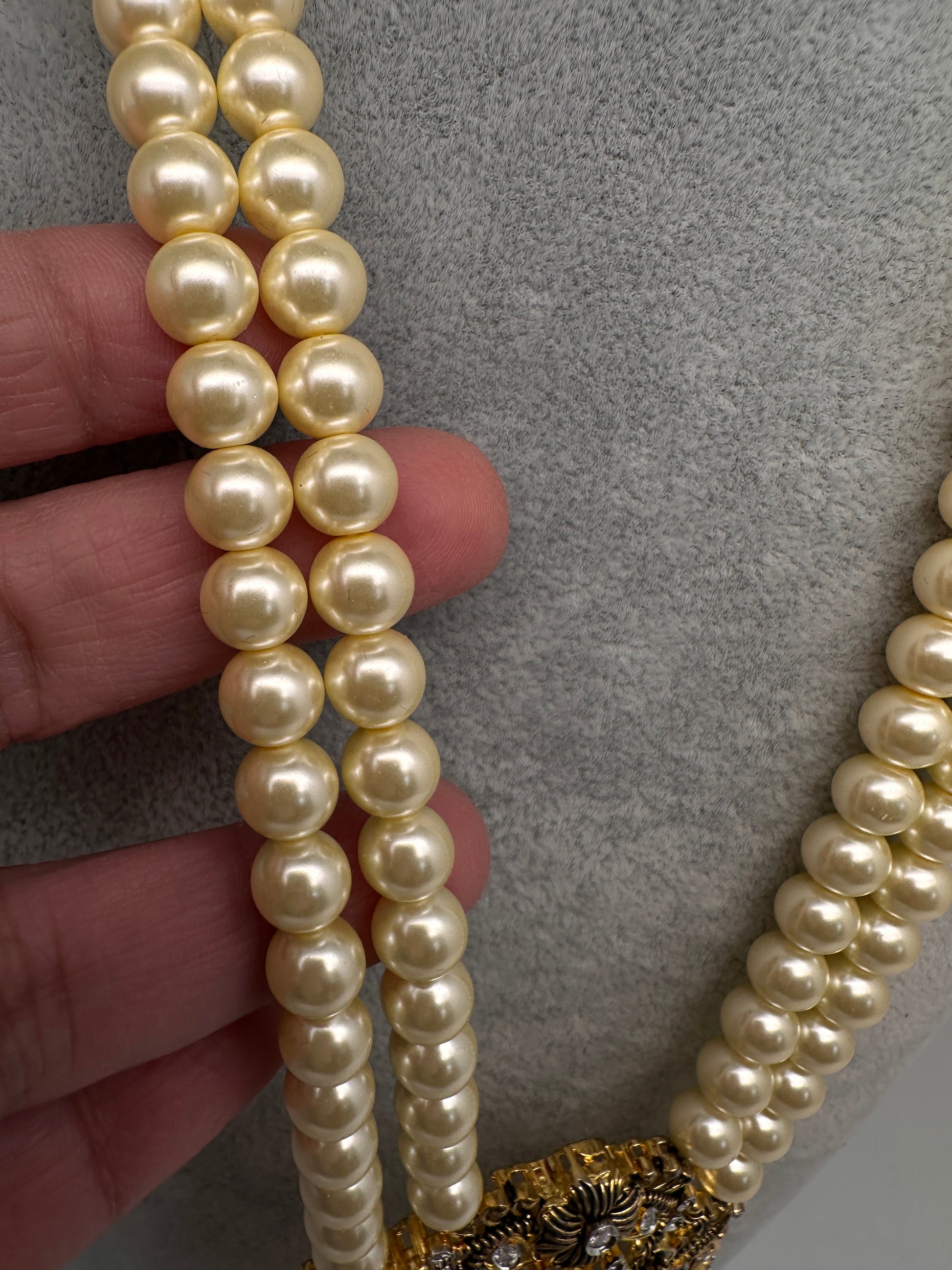 Ram Parivar Antique Swaroski Pearls Beads Mala Necklace - Red