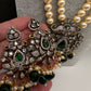 Victorian Elephant CZ Swaroski Pearls Beads Mala Necklace - Green