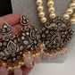 Victorian Elephant CZ Swaroski Pearls Beads Mala Necklace - Pink
