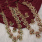 Kempu Lotus Color Long Necklace - Red