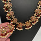 Kempu Lotus Color Long Necklace - Red