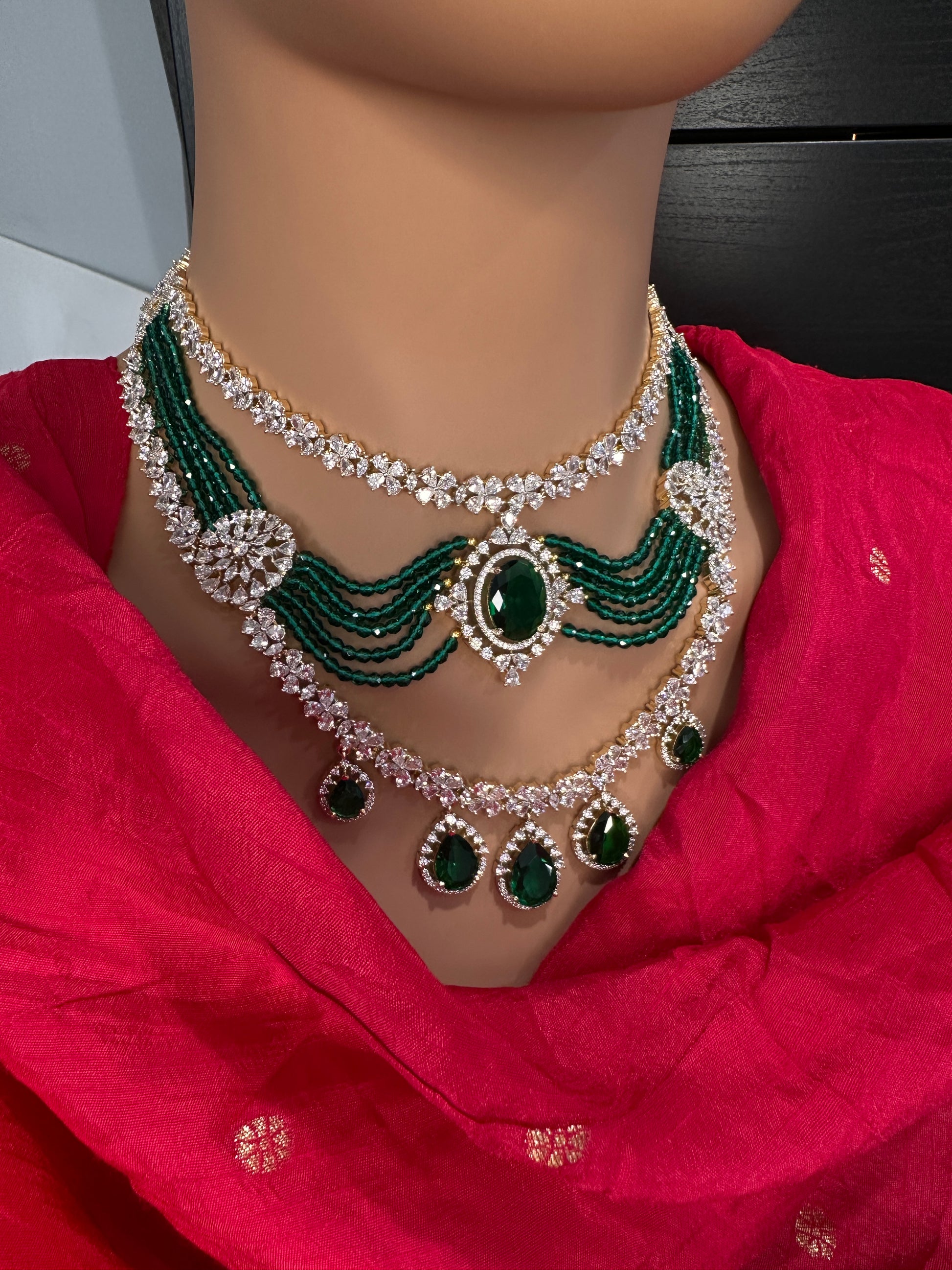 AD Multi Layer Beads Fussion Necklace - Green