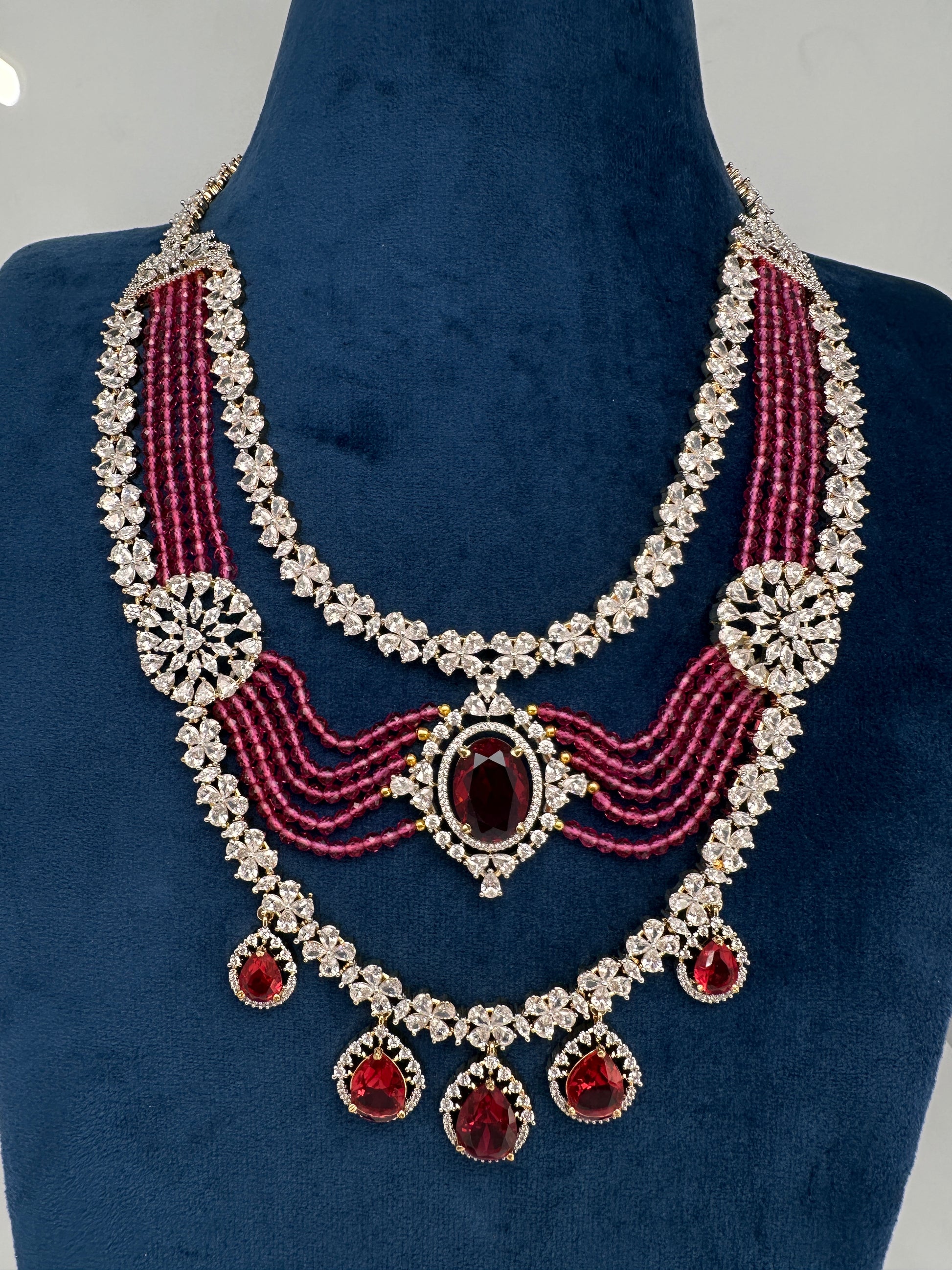 AD Multi Layer Beads Fussion Necklace - Red