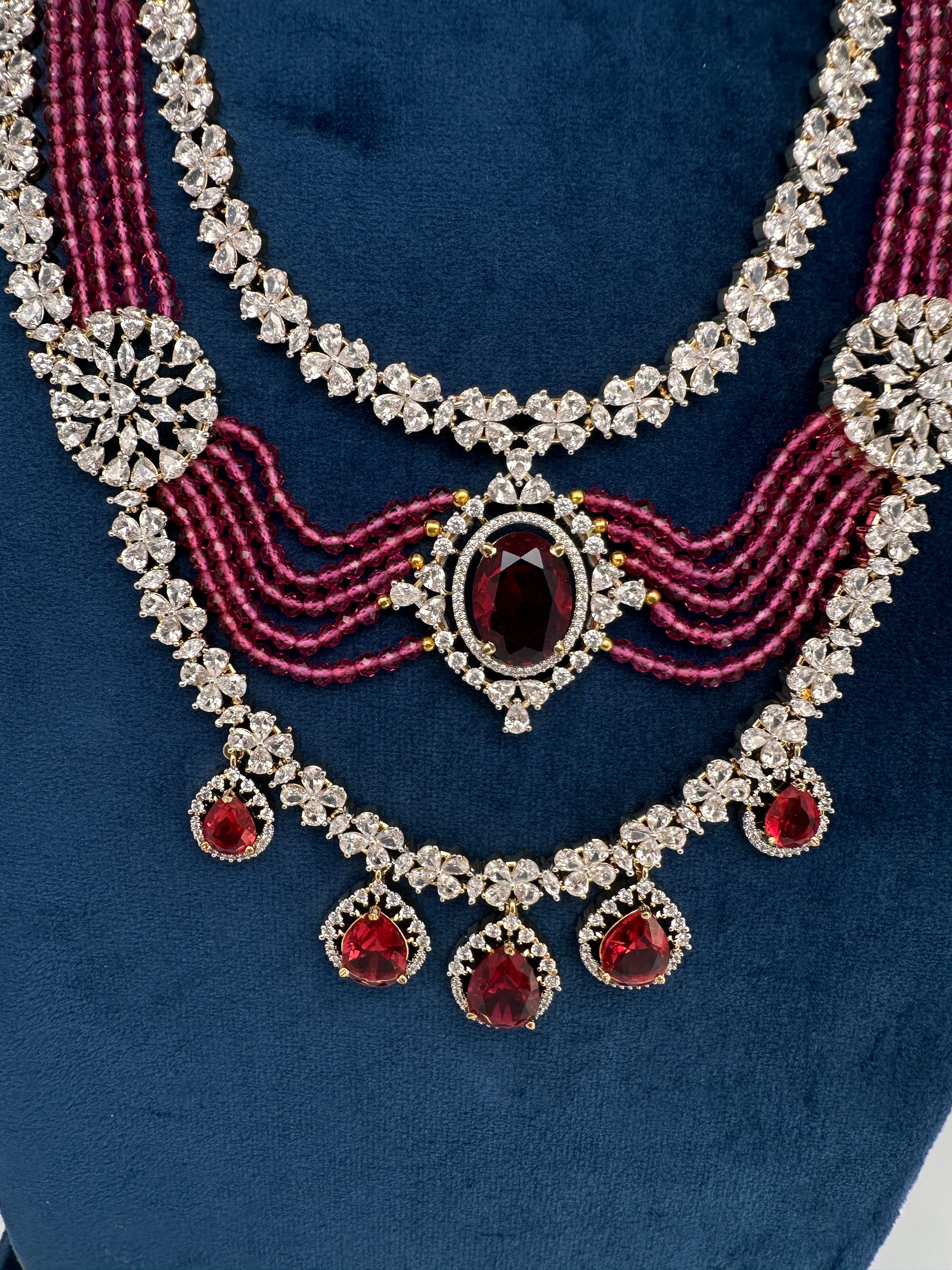 AD Multi Layer Beads Fussion Necklace - Red