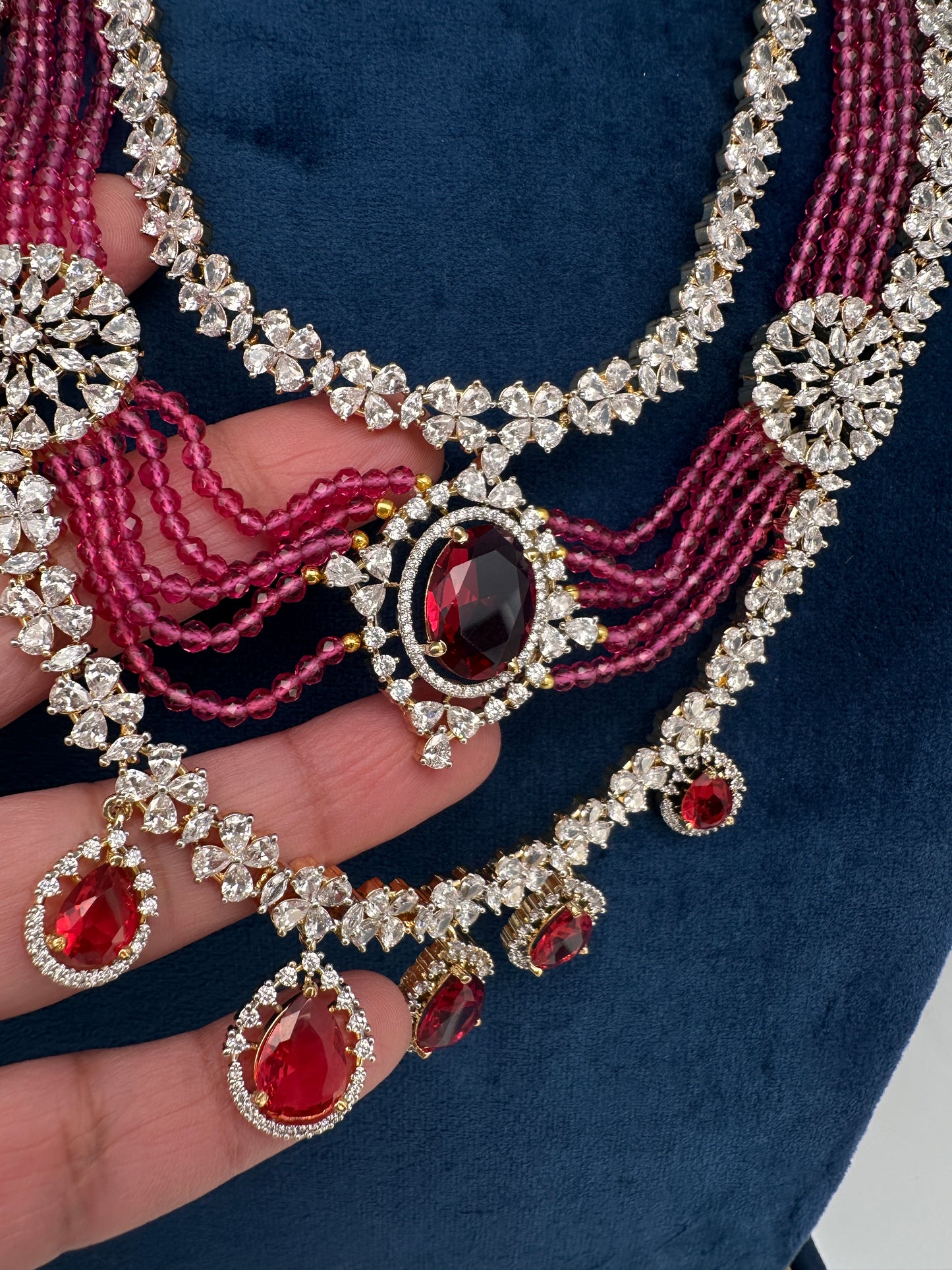 AD Multi Layer Beads Fussion Necklace - Red