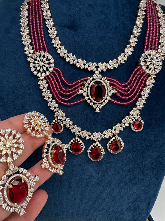 AD Multi Layer Beads Fussion Necklace - Red