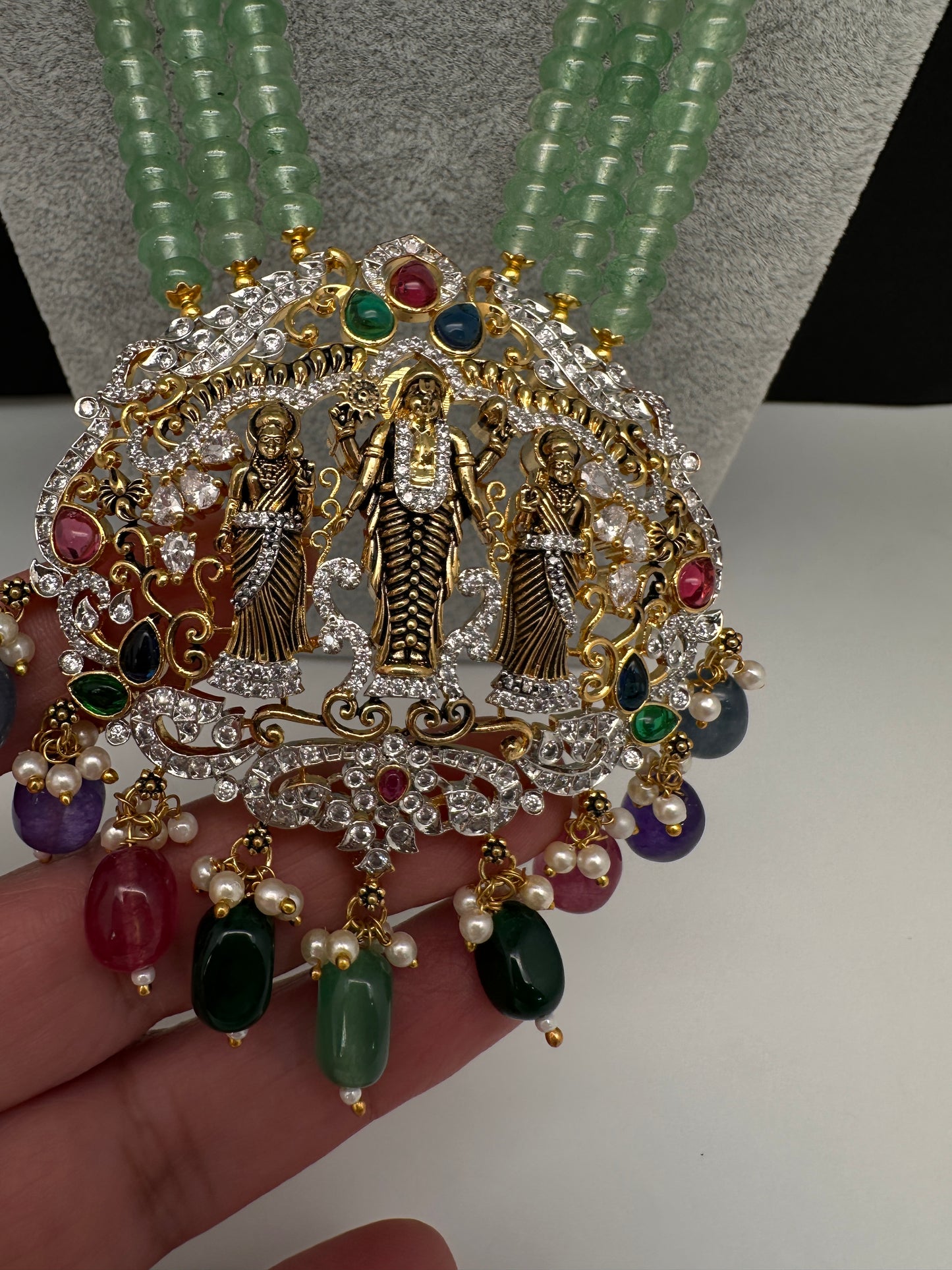 Lord Venkateswara Pendent Green Multi Beads Necklace - 