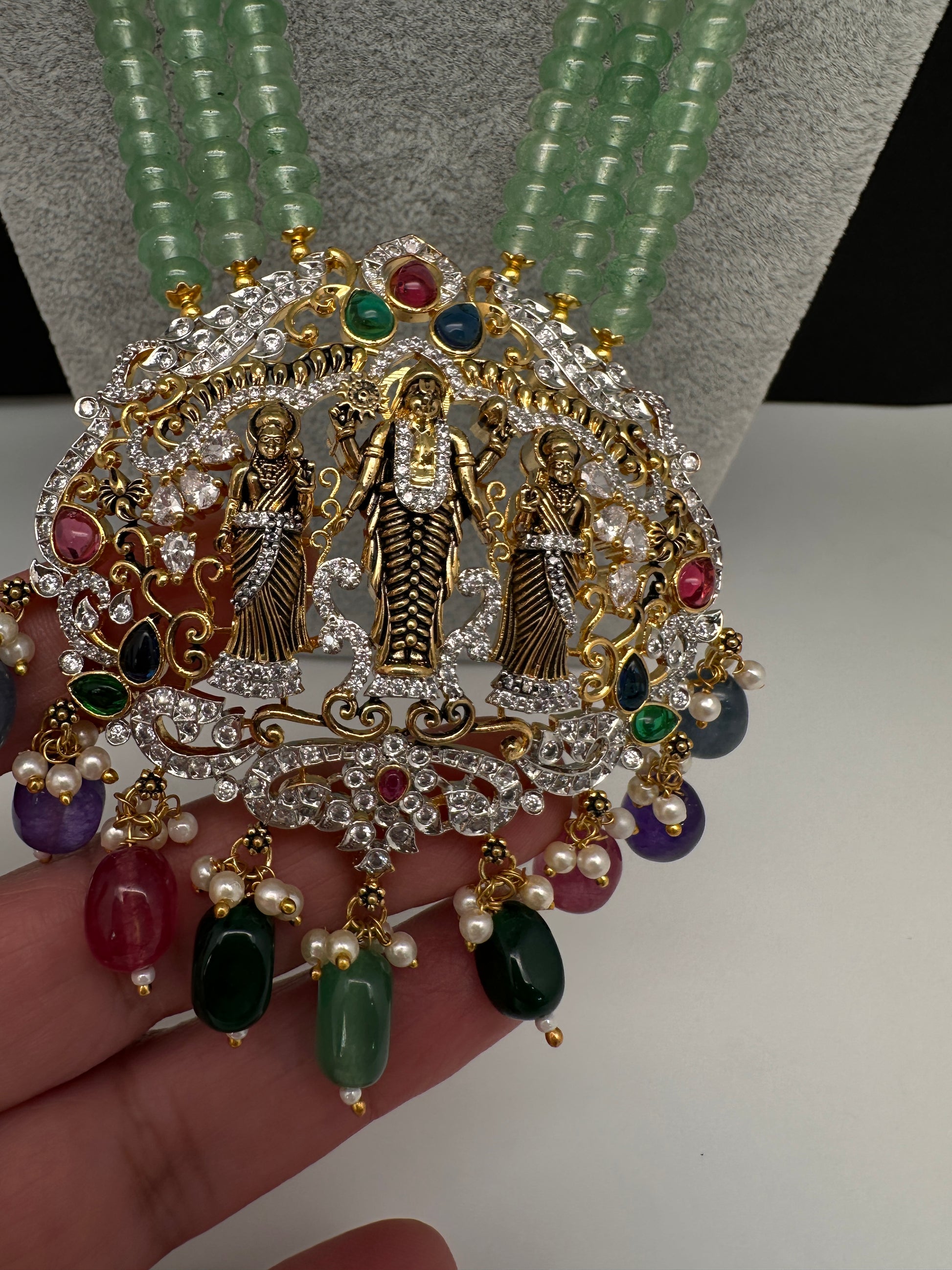 Lord Venkateswara Pendent Green Multi Beads Necklace - 