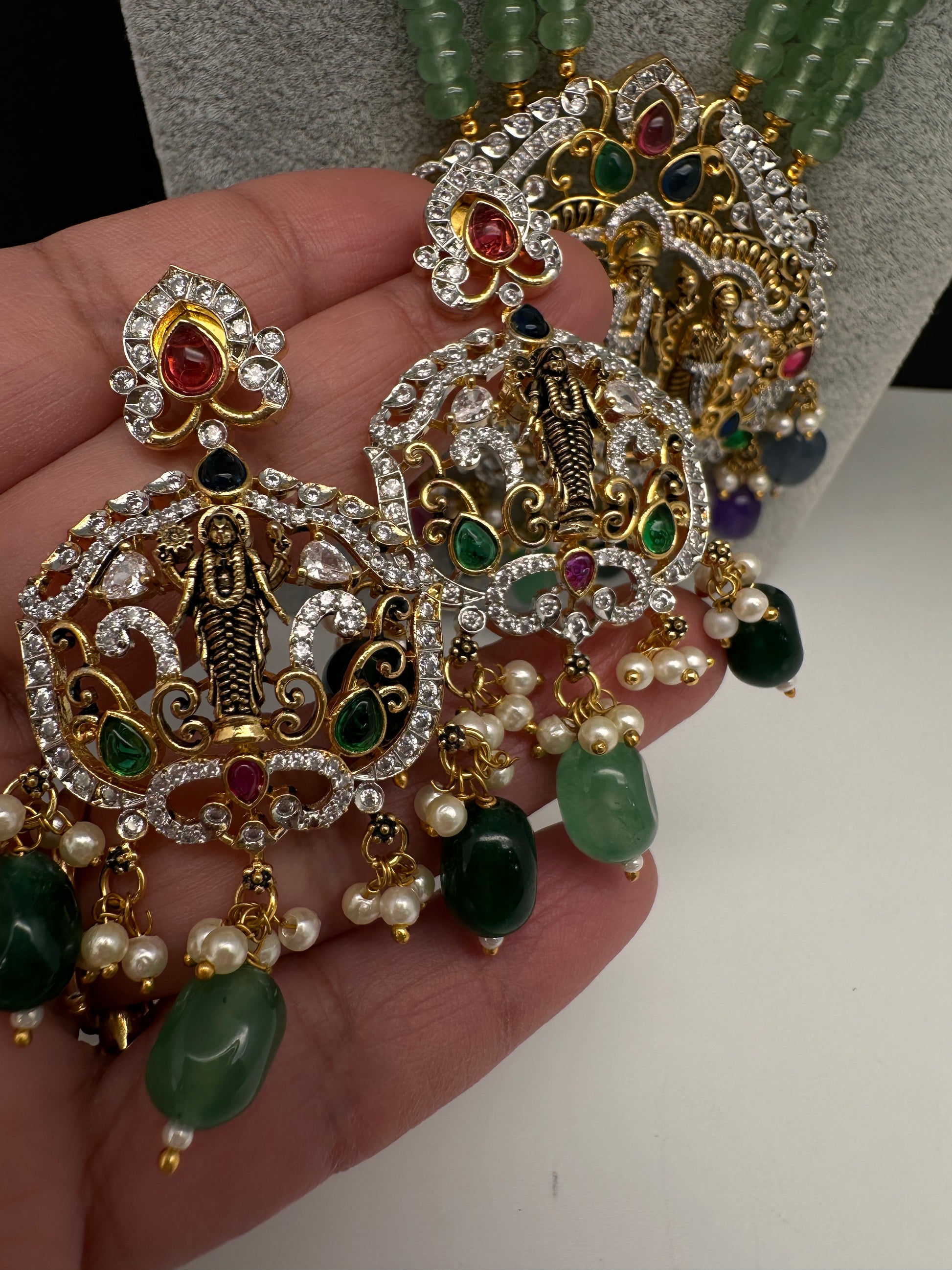 Lord Venkateswara Pendent Green Multi Beads Necklace - 