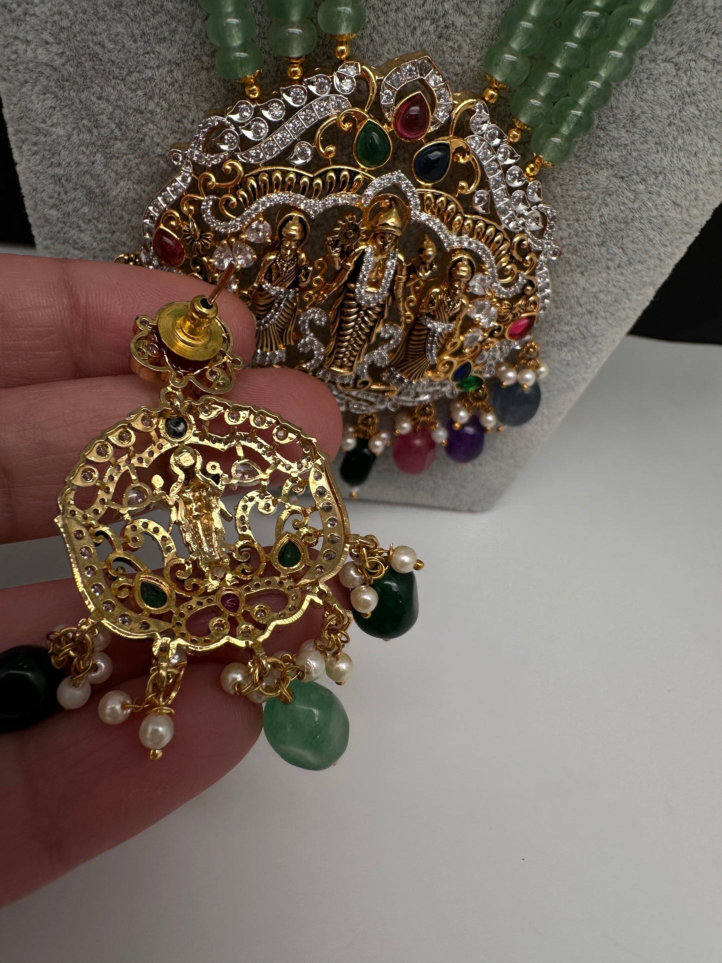Lord Venkateswara Pendent Green Multi Beads Necklace - 