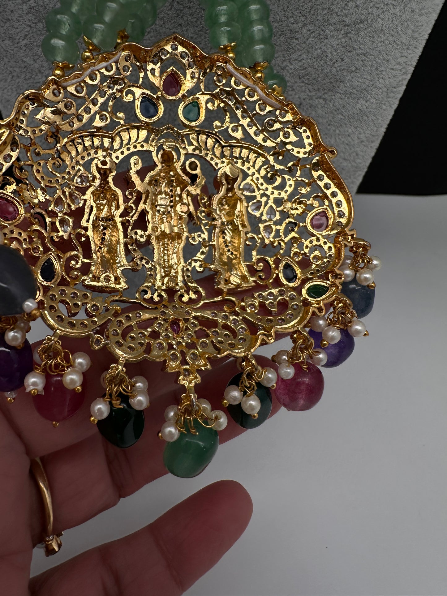 Lord Venkateswara Pendent Green Multi Beads Necklace - 