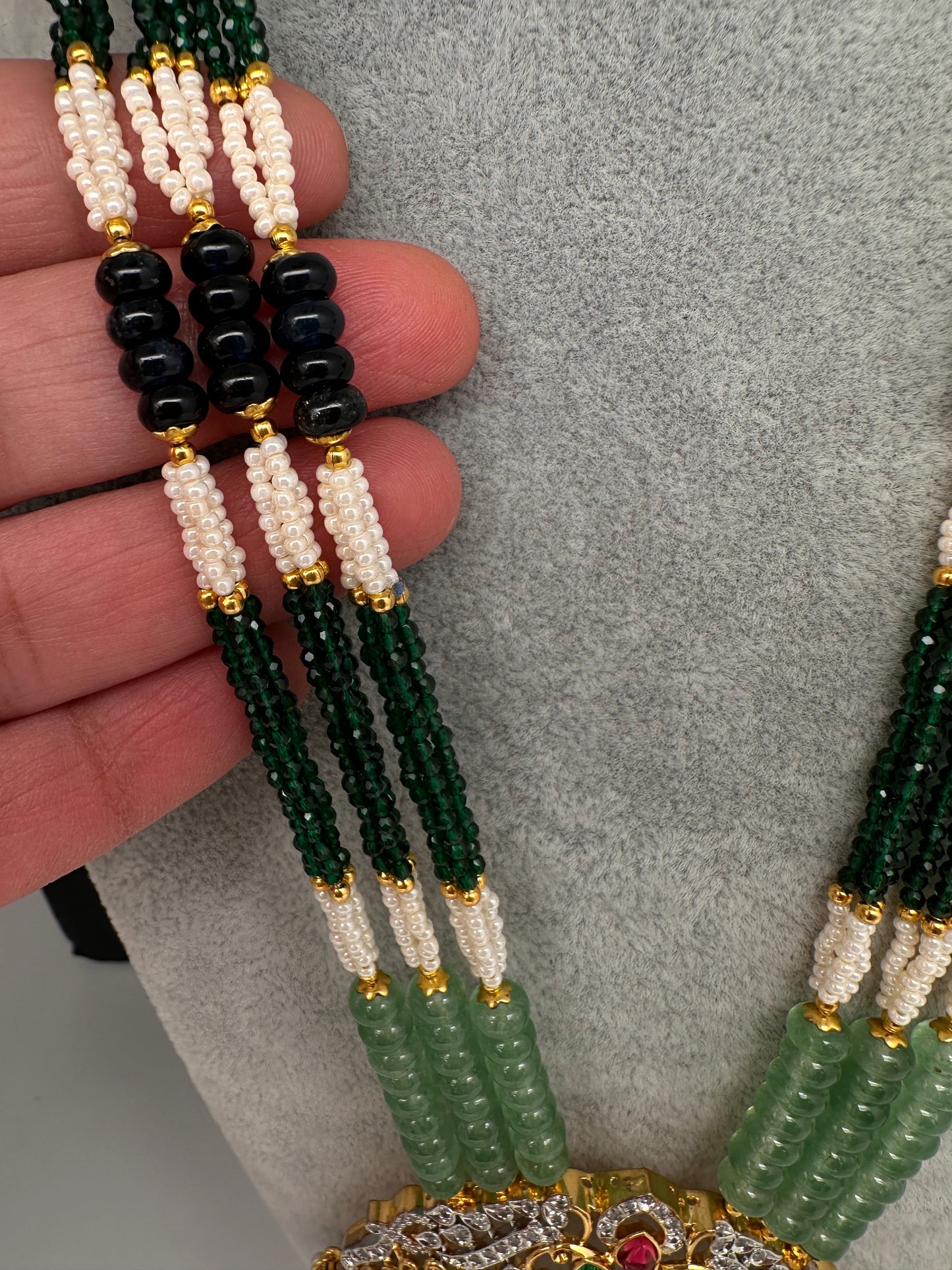 Lord Venkateswara Pendent Green Multi Beads Necklace - 