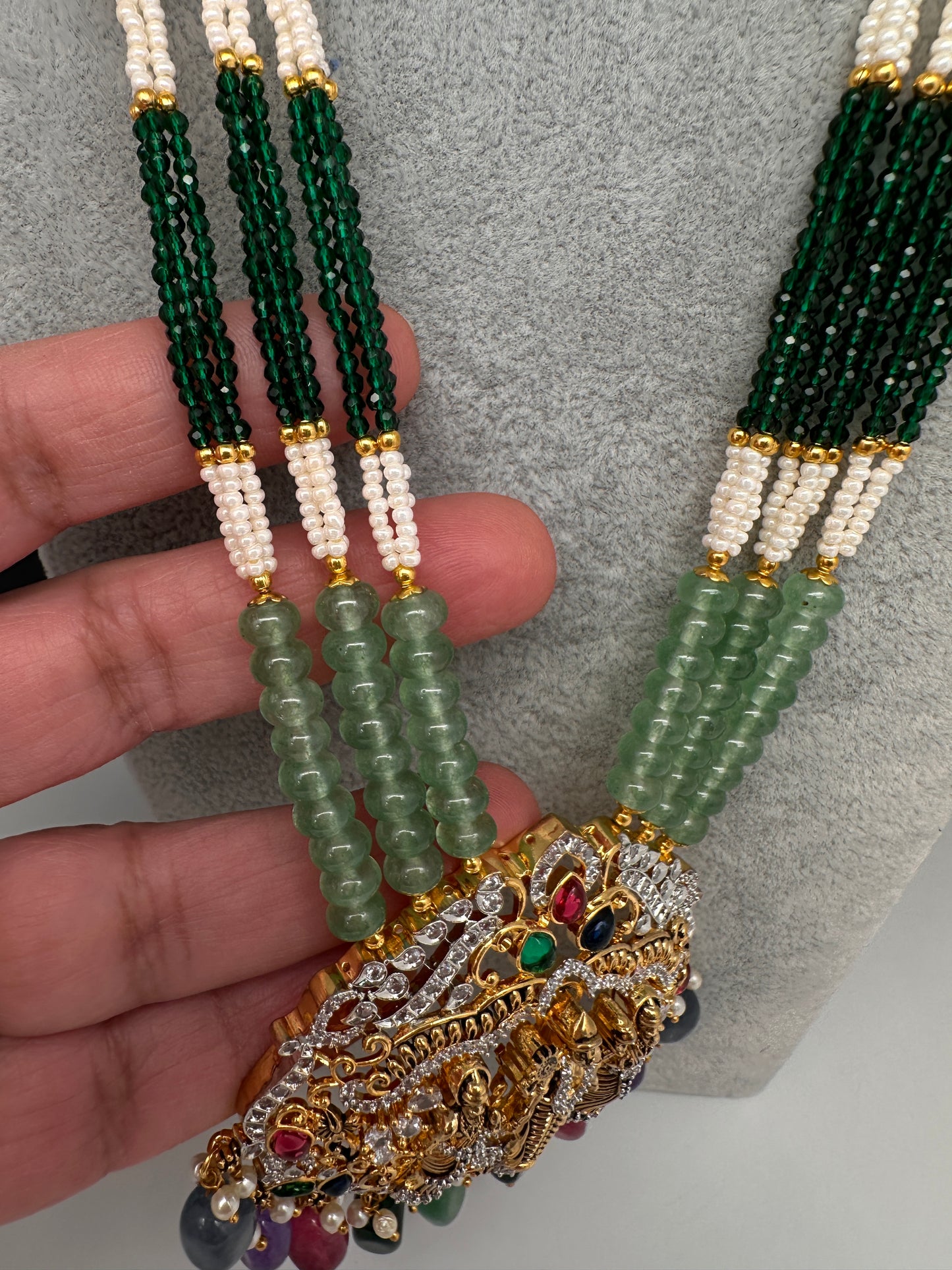 Lord Venkateswara Pendent Green Multi Beads Necklace - 