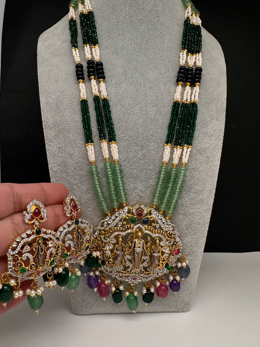 Lord Venkateswara Pendent Green Multi Beads Necklace - 