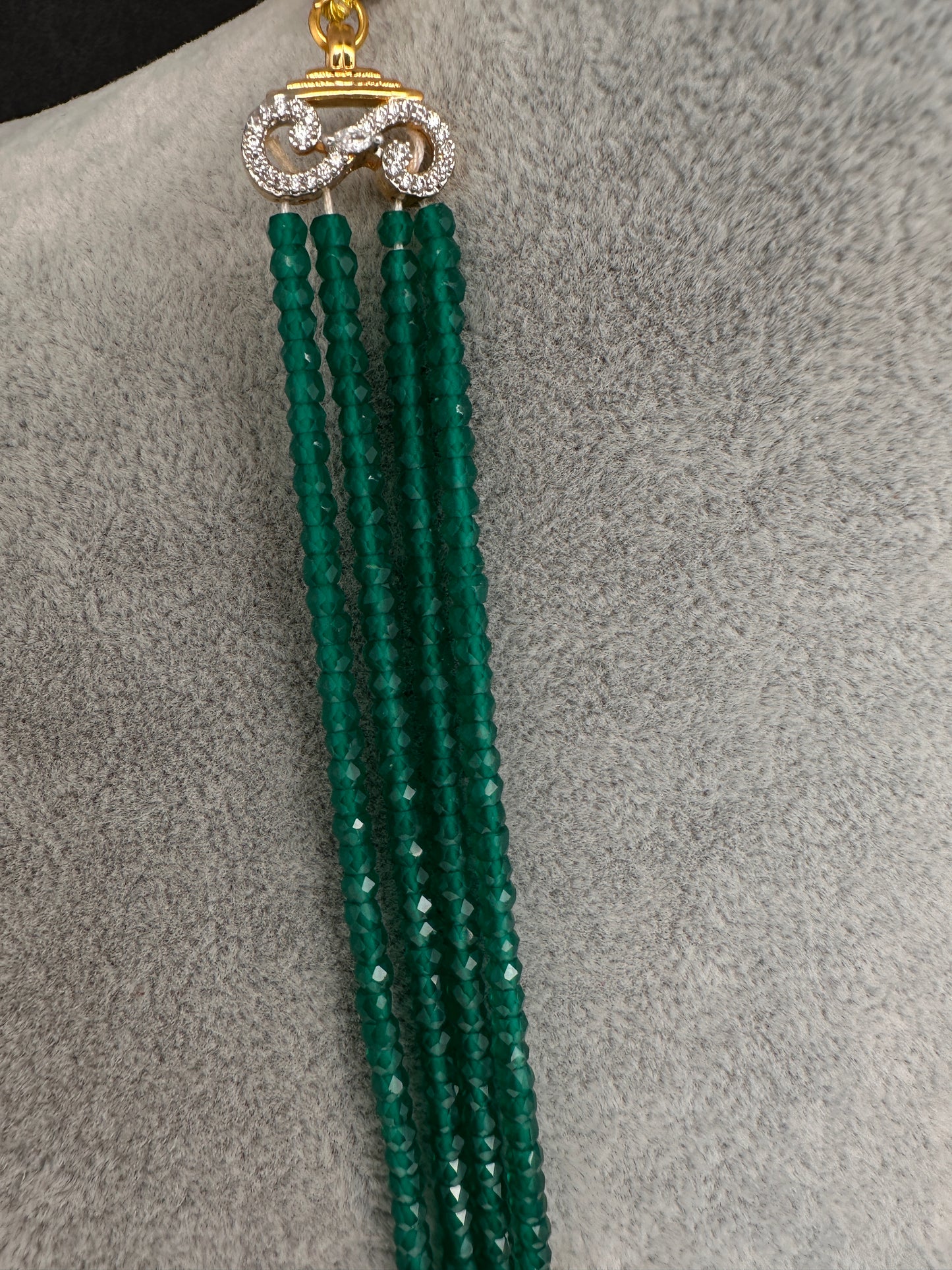 CZ Green Beads Birdie Necklace - 
