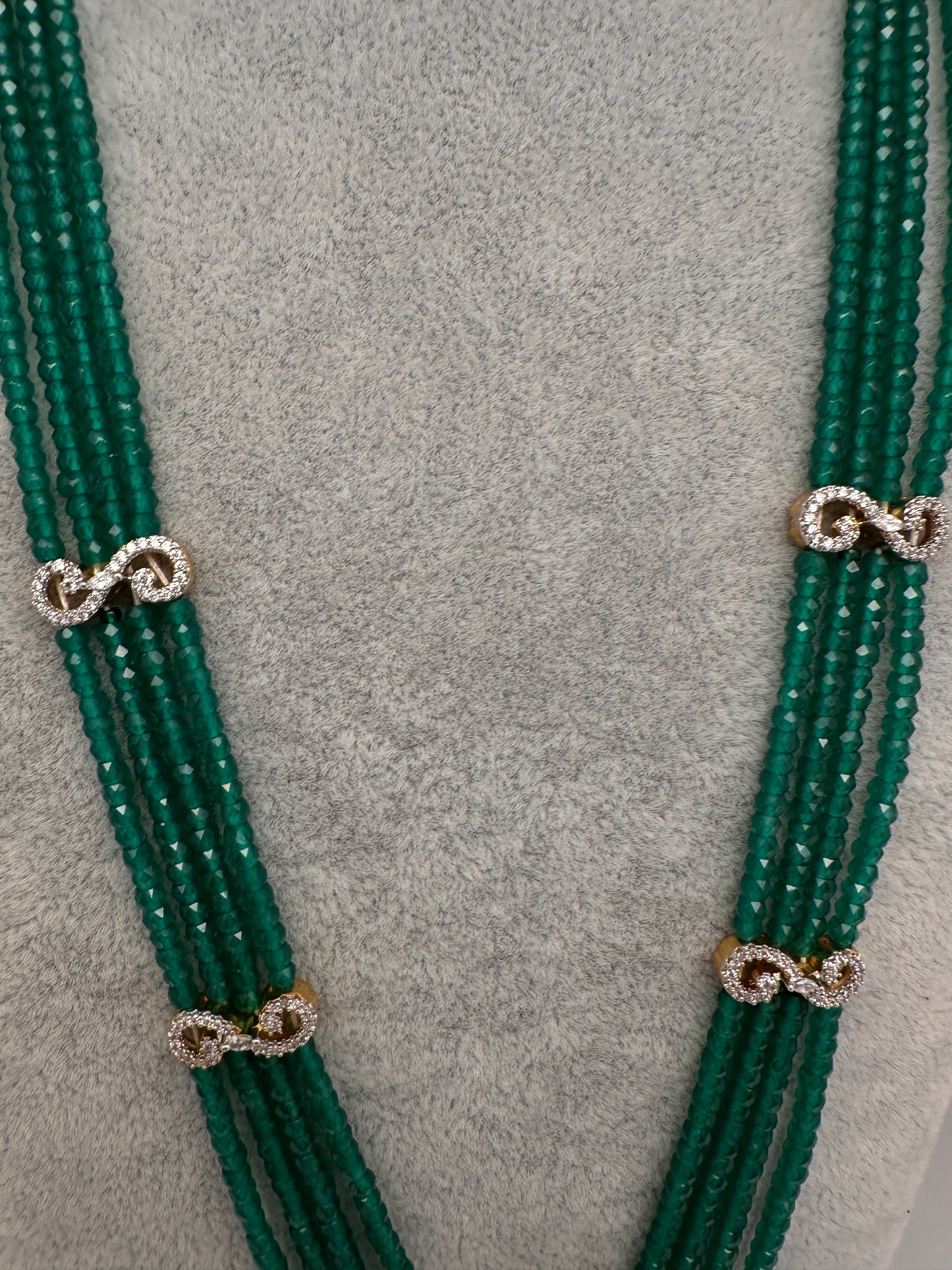 CZ Green Beads Birdie Necklace - 