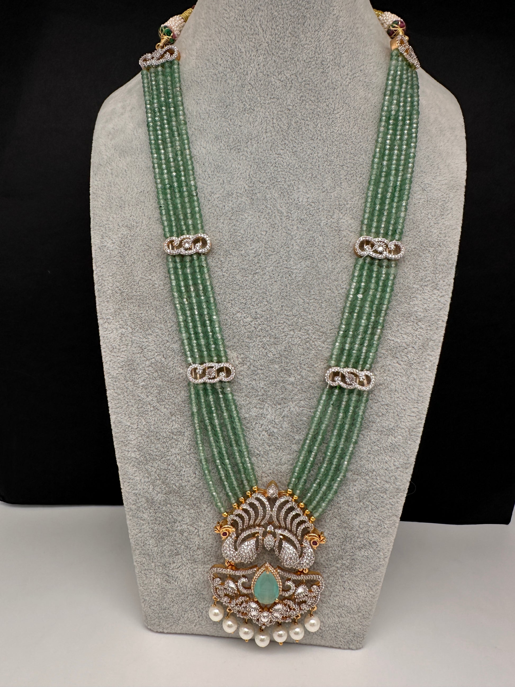 CZ Beads Long Color Stone Birdie Necklace - MintGreen