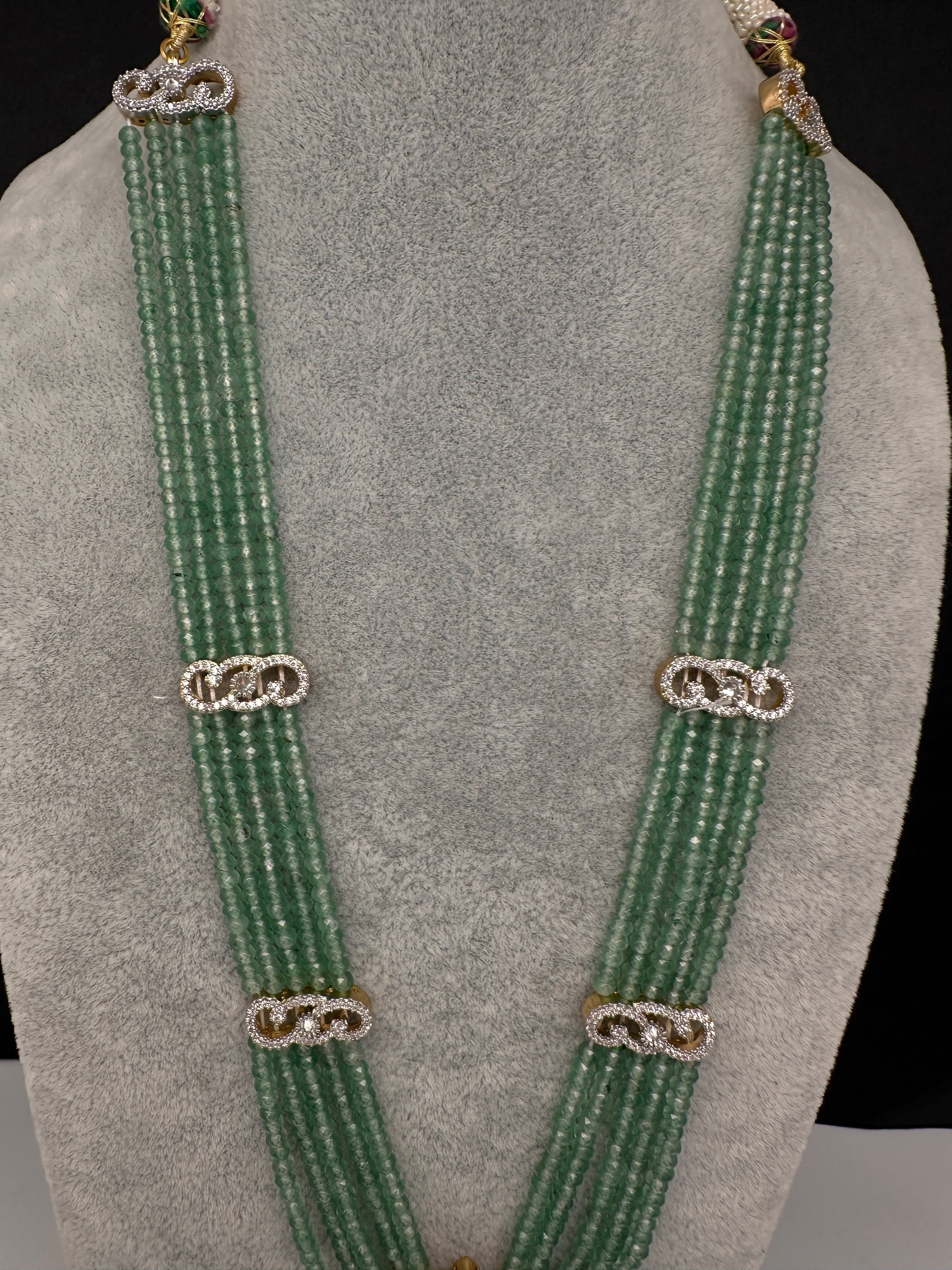 CZ Beads Long Color Stone Birdie Necklace - MintGreen