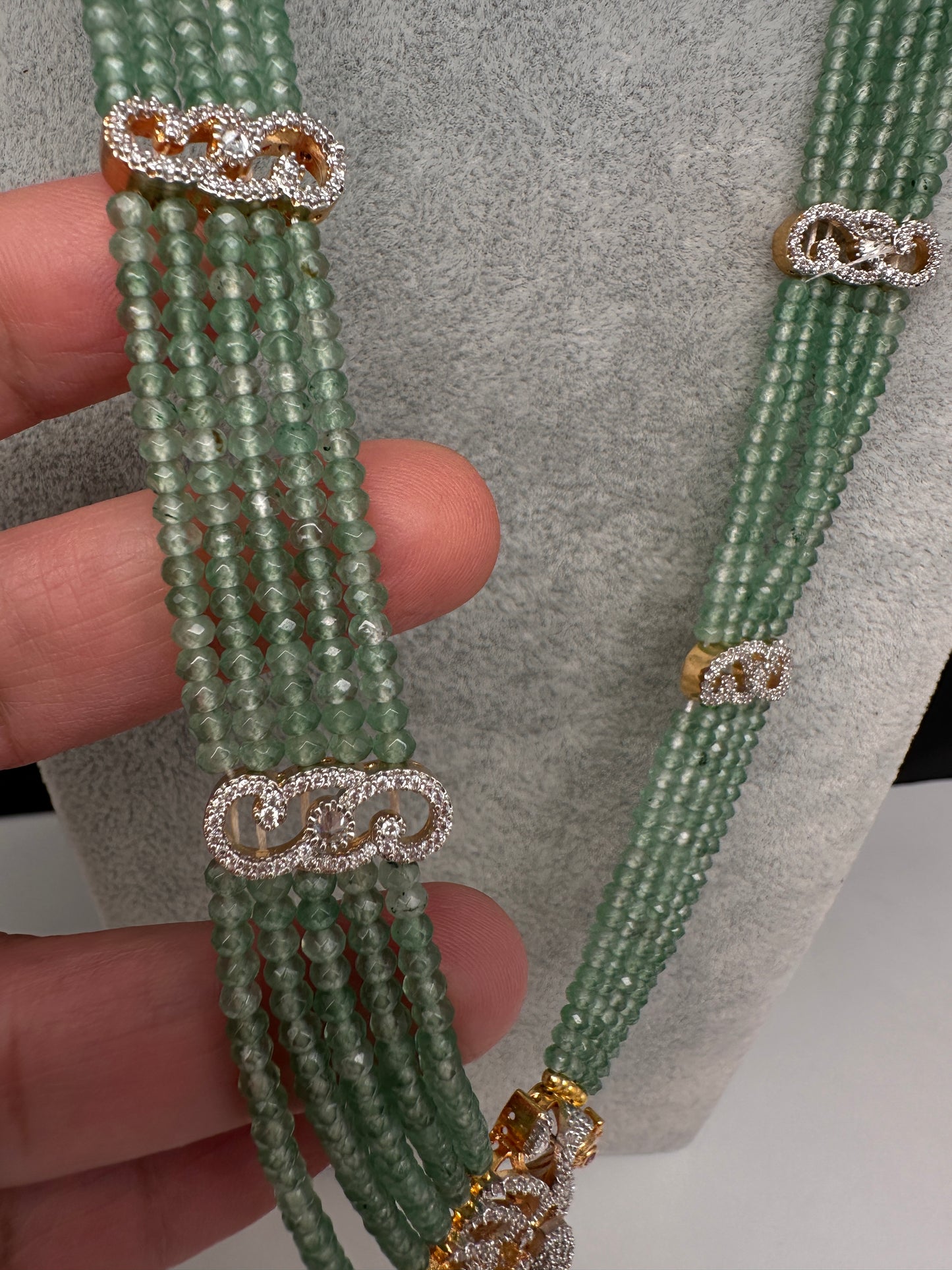 CZ Beads Long Color Stone Birdie Necklace - MintGreen