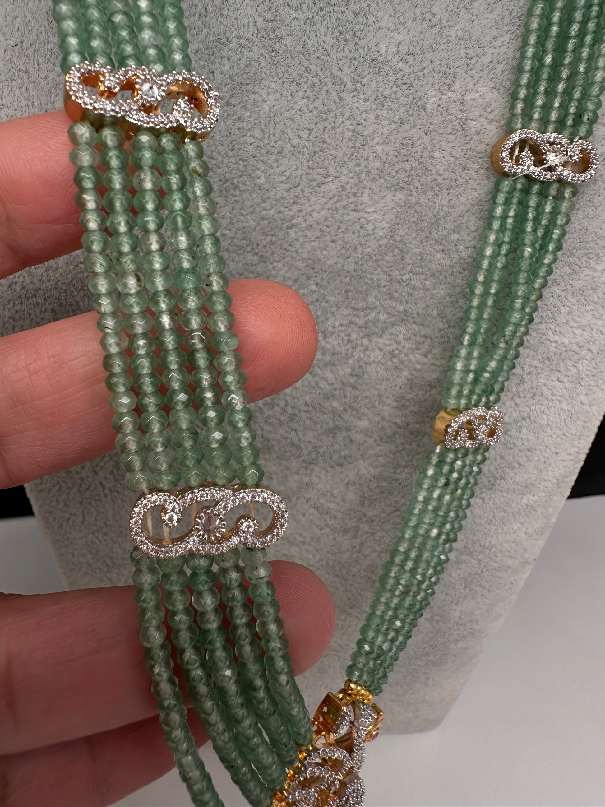 CZ Beads Long Color Stone Birdie Necklace - MintGreen