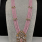 CZ Beads Long Color Stone Birdie Necklace - Pink