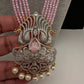 CZ Beads Long Color Stone Birdie Necklace - Pink